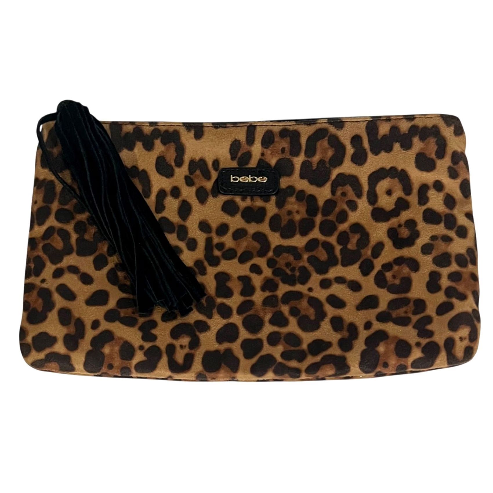 Bebe Bebe Make-Up Bag Pouch Animal Print Brown Tassel Zipper 12x7.5 Clutch Women, Animal Print, Brown, Zip, 12x7.5, Preowned, Clutch Bag, Makeup Bag, Bebe Size ONE SIZE - 2 Thumbnail