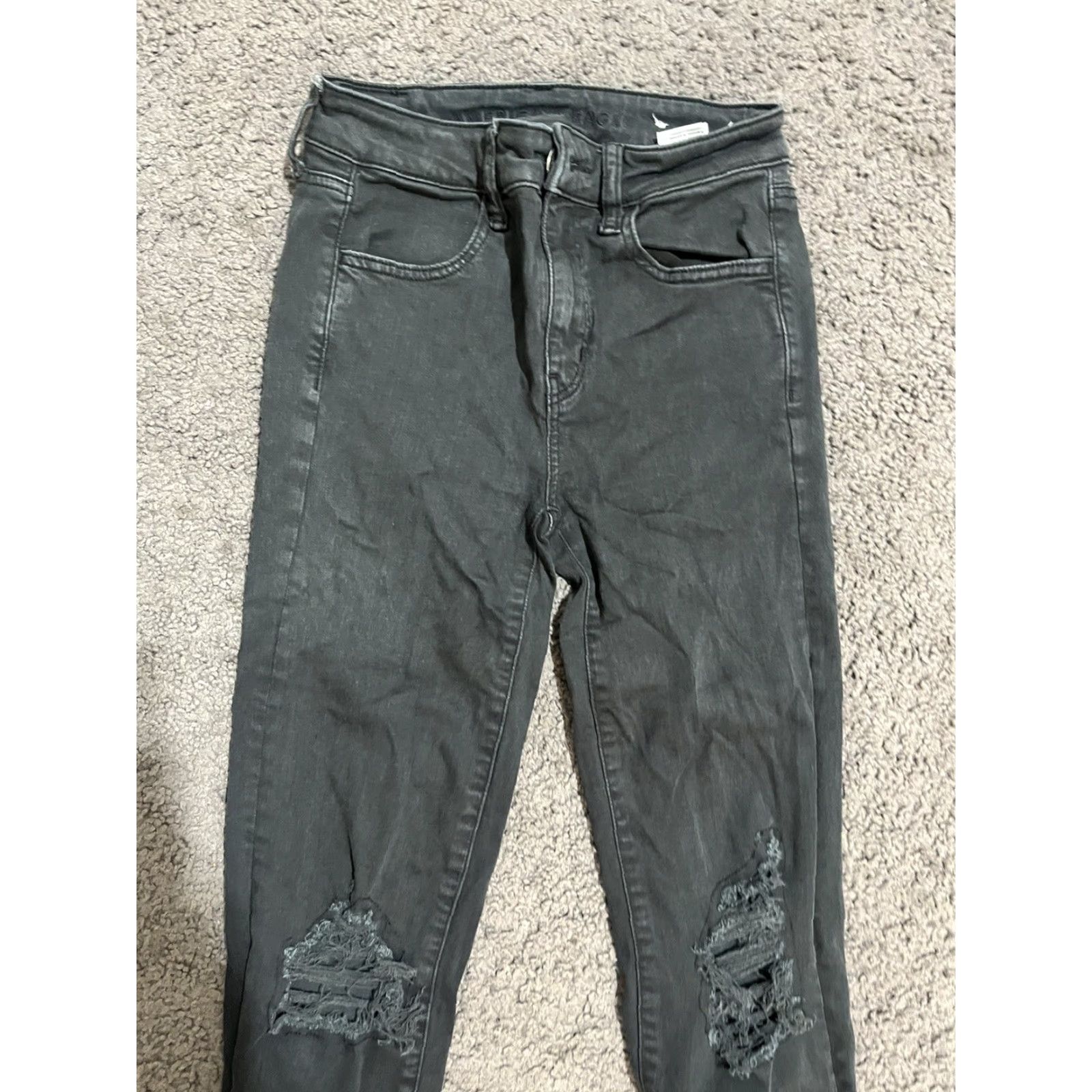 American Eagle Outfitters American Eagle Jeggings Jeans Sz 0 Black Denim Hi-Rise Next Level Super Stretch Women Size 25" / US 0 / IT 36 - 2 Thumbnail