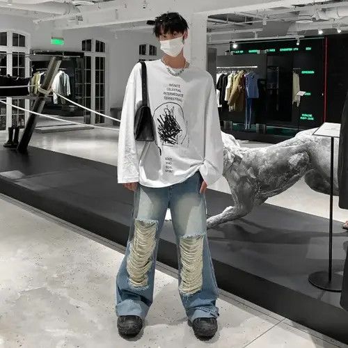 Jean Fujiwara x Asa Baggy distressed ripped wide leg y2k jeans Size US 34 / EU 50 - 2 Thumbnail