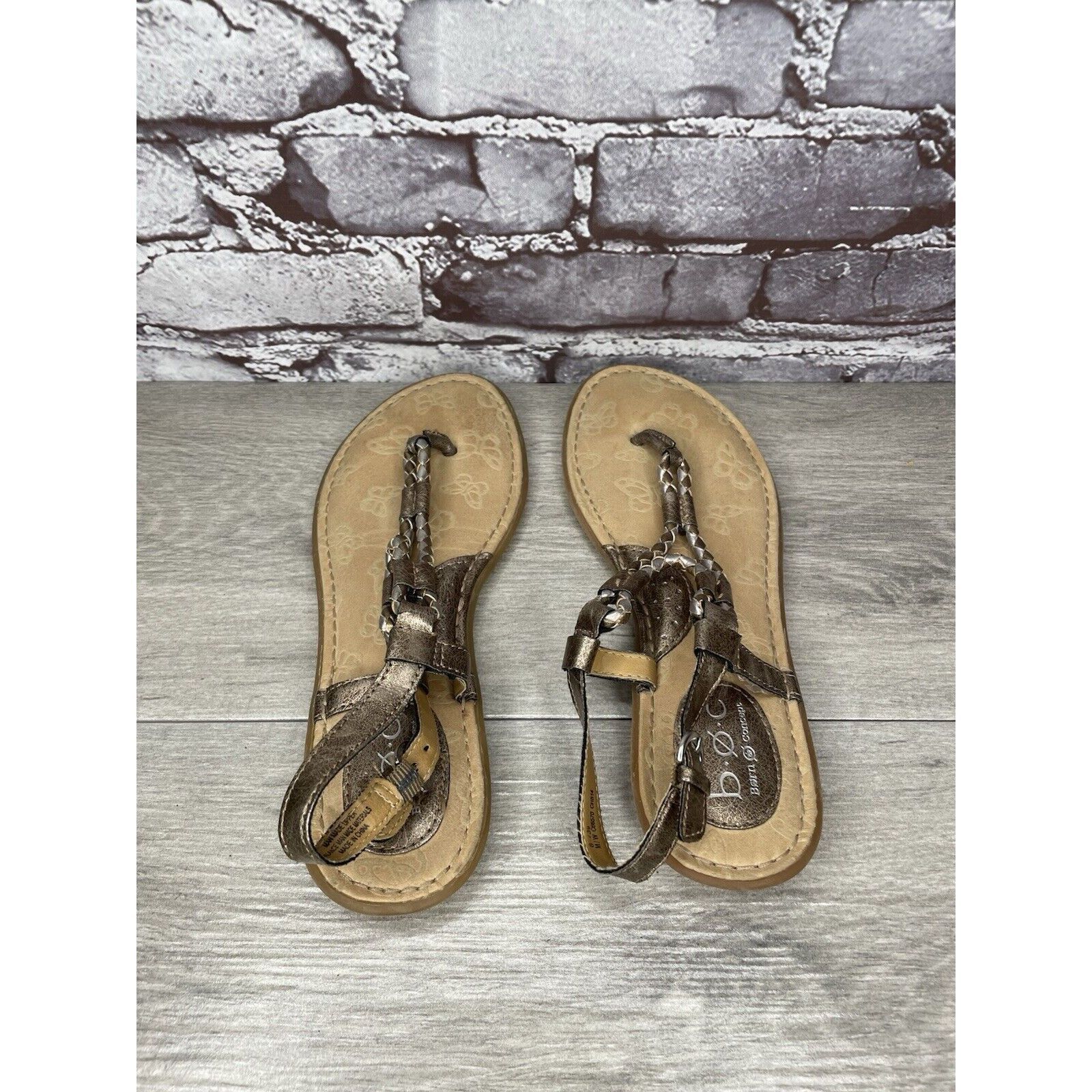 Born BOC Born Concept Bronze Metallic Leather Braided Thong Sanda Size US 8 / IT 38 - 4 Thumbnail