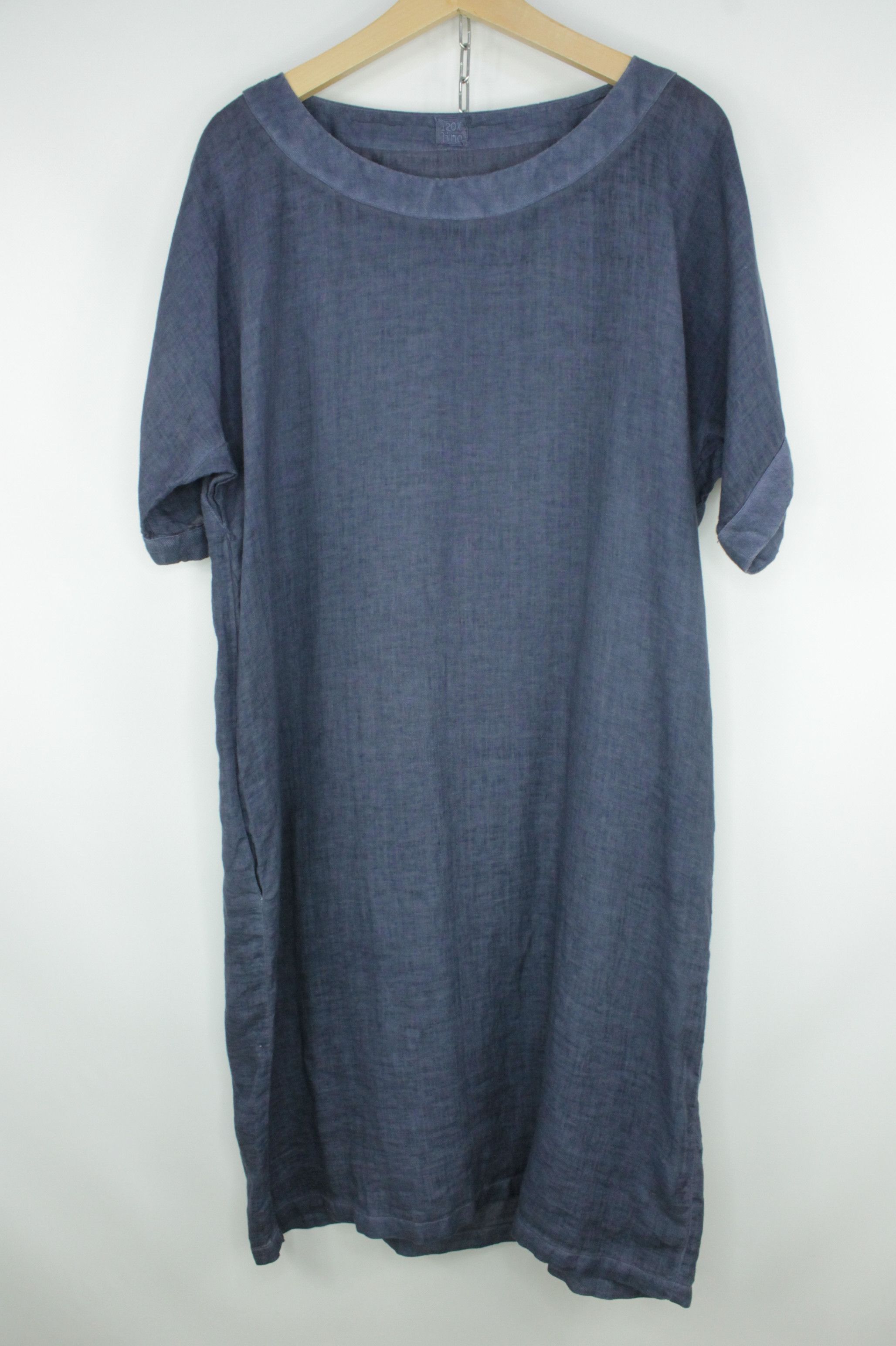 120% Lino 120% Lino Knee Length Short Sleeve Blue Dress Size L / US 10 / IT 46 - 1 Thumbnail