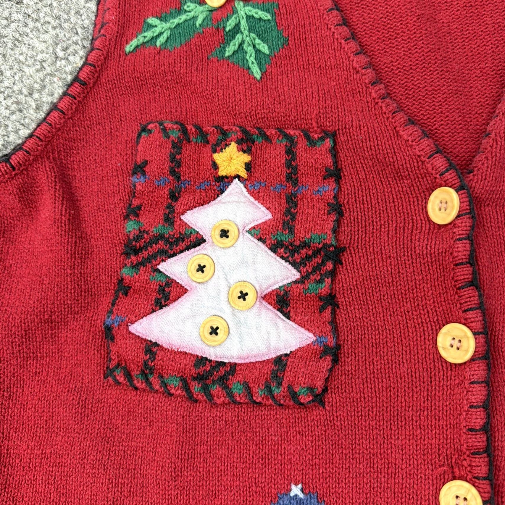 Jantzen Jantzen Sweater Vest Womens Large Red Christmas Holiday Ugly Christmas Embroidered Bow Button V-Neck Knit Sleeveless Size L / US 10 / IT 46 - 3 Thumbnail