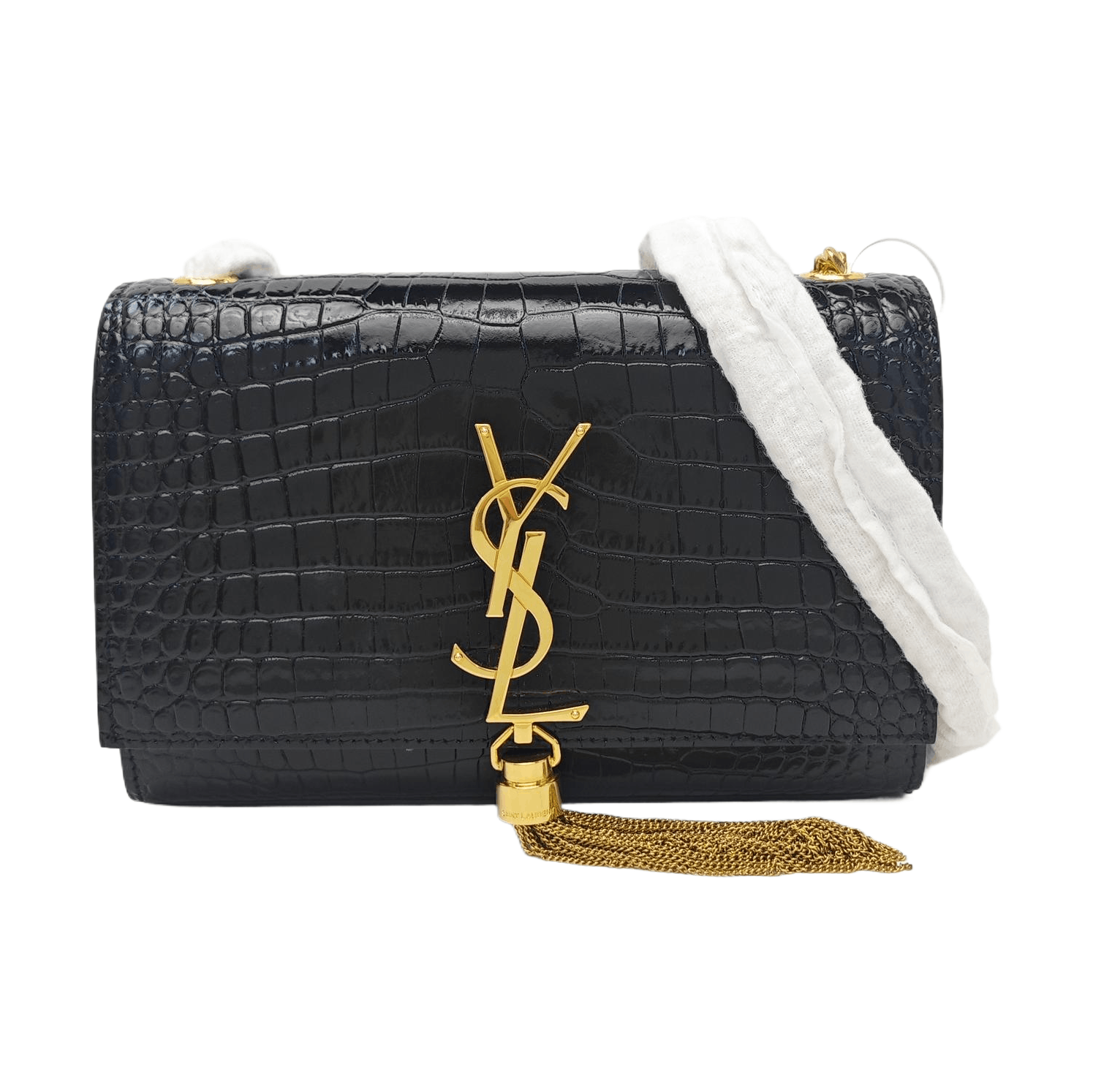 Saint Laurent Paris Saint Laurent Kate Crocodile Embossed Tassel Bag One Size Size ONE SIZE - 1 Thumbnail