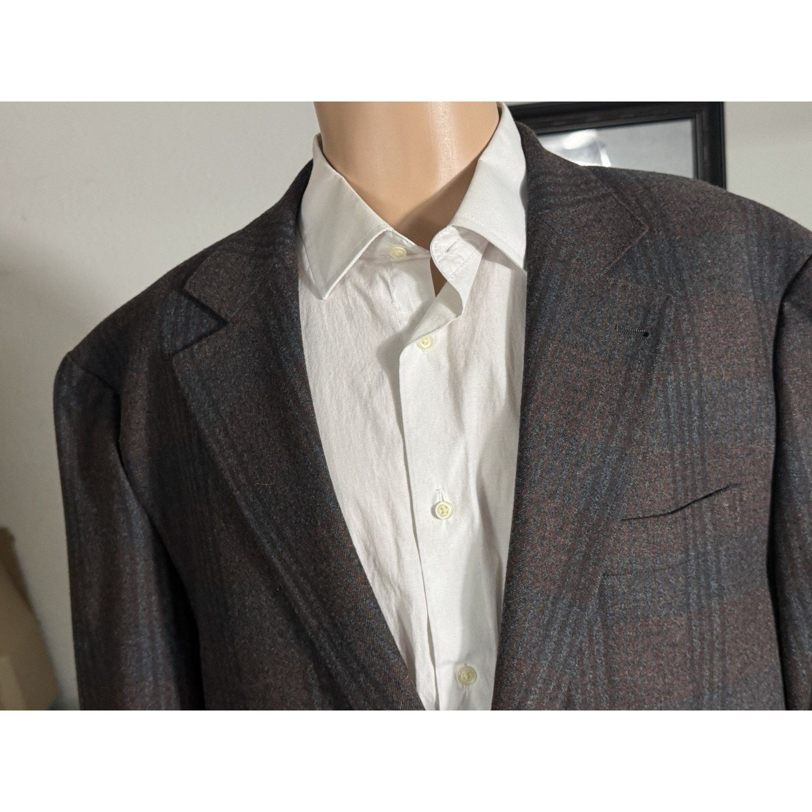 Brunello Cucinelli Brunello Cucinelli Burgundy Blue Flannel Plaid Blazer 44R Size 44R - 5 Thumbnail