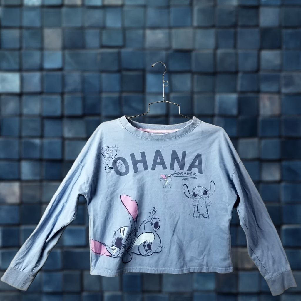 Disney Disney Lilo & Stitch Sweater Shirt Women Small Ohana Forever All Over Graphic Crew Neck Cotton Blend T‑Shirt Blue Ohana Womens S Disney Size S / US 4 / IT 40 - 1 Thumbnail