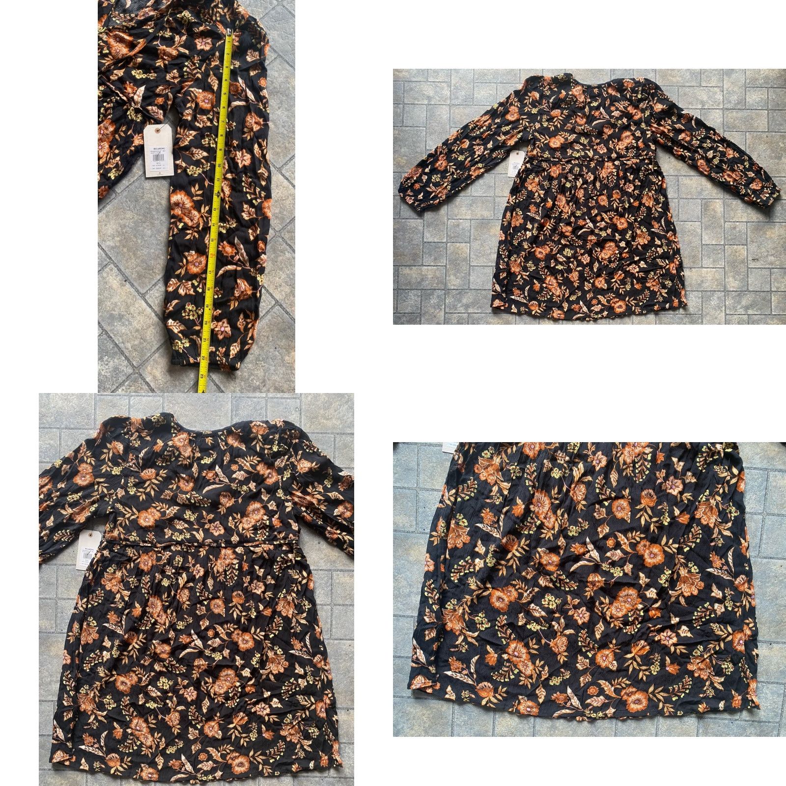 Billabong Billabong Hearts Desire MEDIUM Floral Print Dress Long Sleeve Black/Brown NWT Size XS / US 0-2 / IT 36-38 - 9 Thumbnail