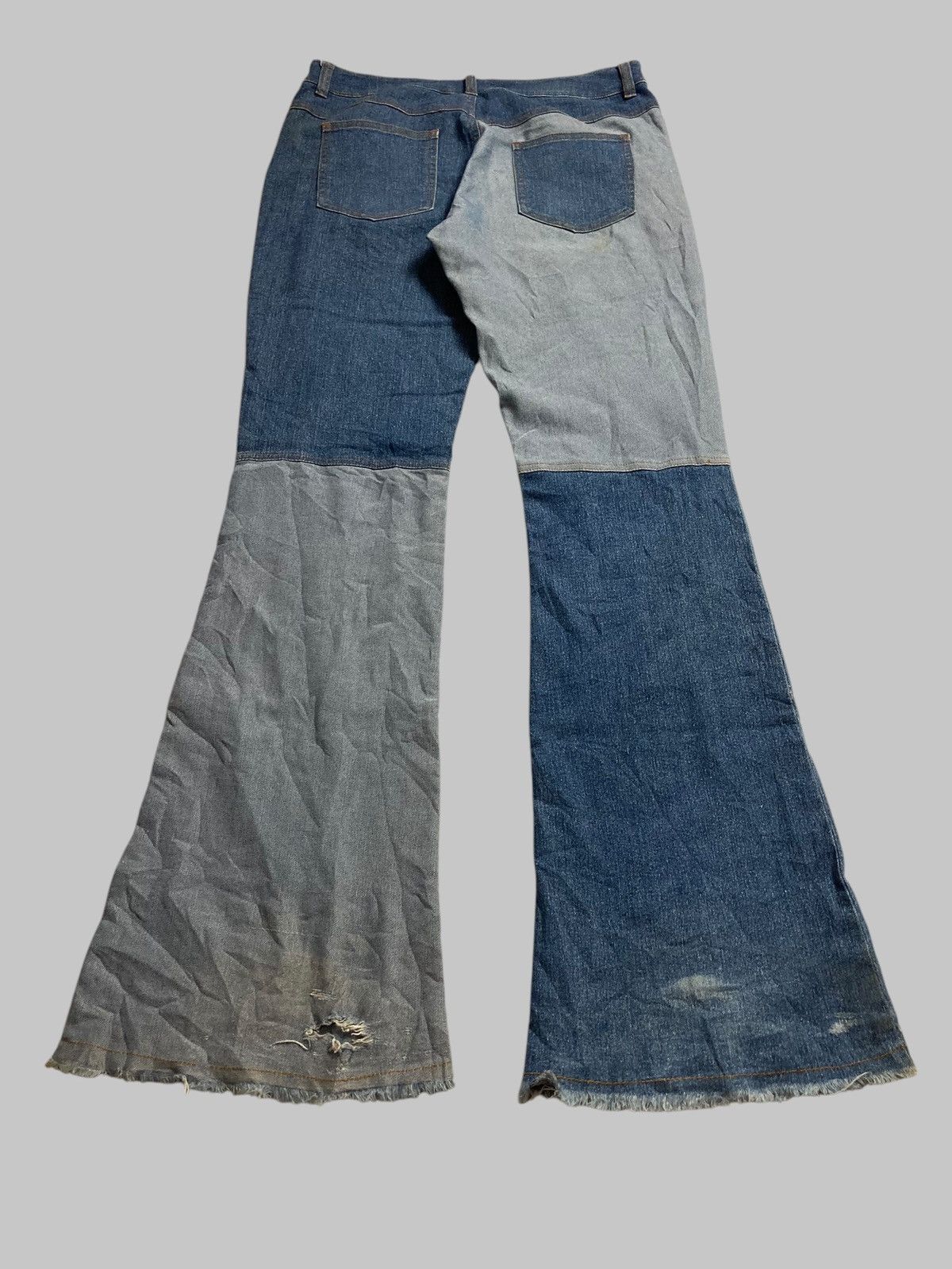 Japanese Brand DONNA MENA Flared Jeans Patchwork Distressed Two Tone RARE💥 Size US 29 - 3 Thumbnail
