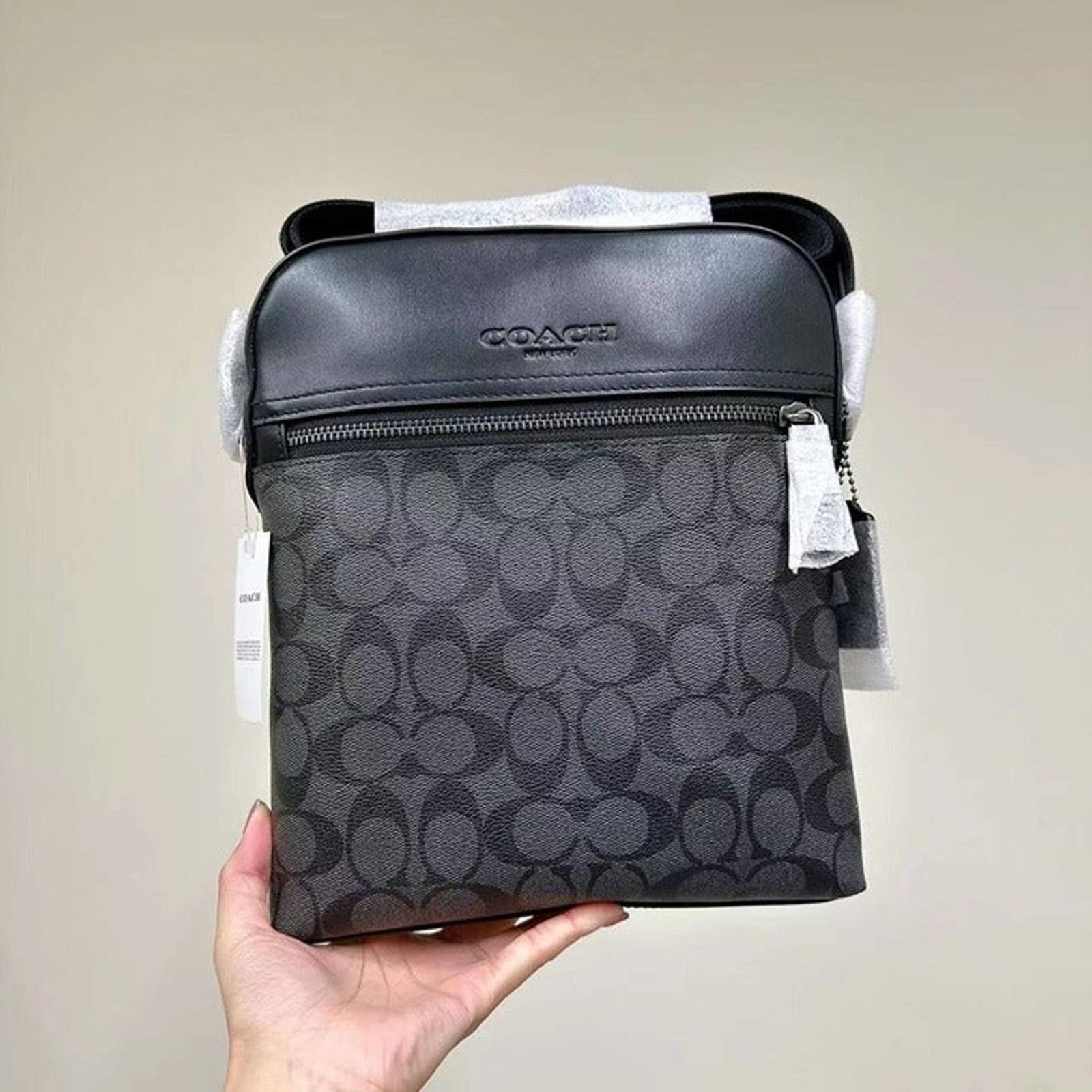 image of Coach 4010 Houston Flight Bag In Sig Gunmetal/charcoal/black in Grey, Men's