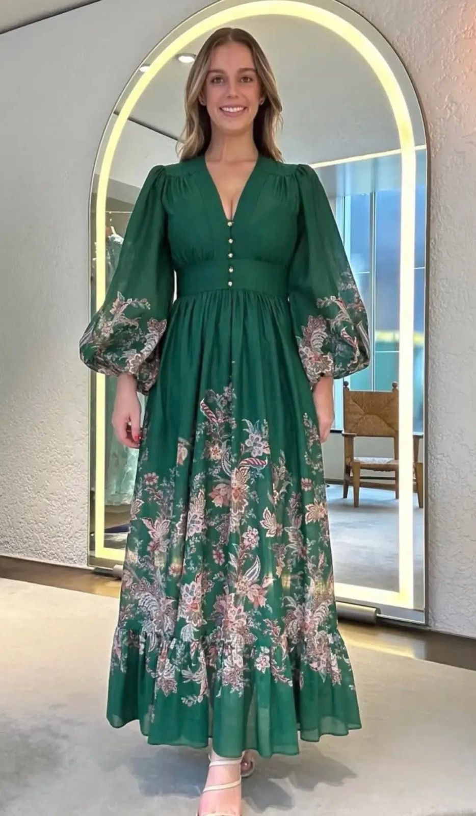 Zimmermann ZIMMERMANN RHIANNON PLUNGE MAXI DRESS GREEN MULTI PAISLEY Size L / US 10 / IT 46 - 9 Thumbnail