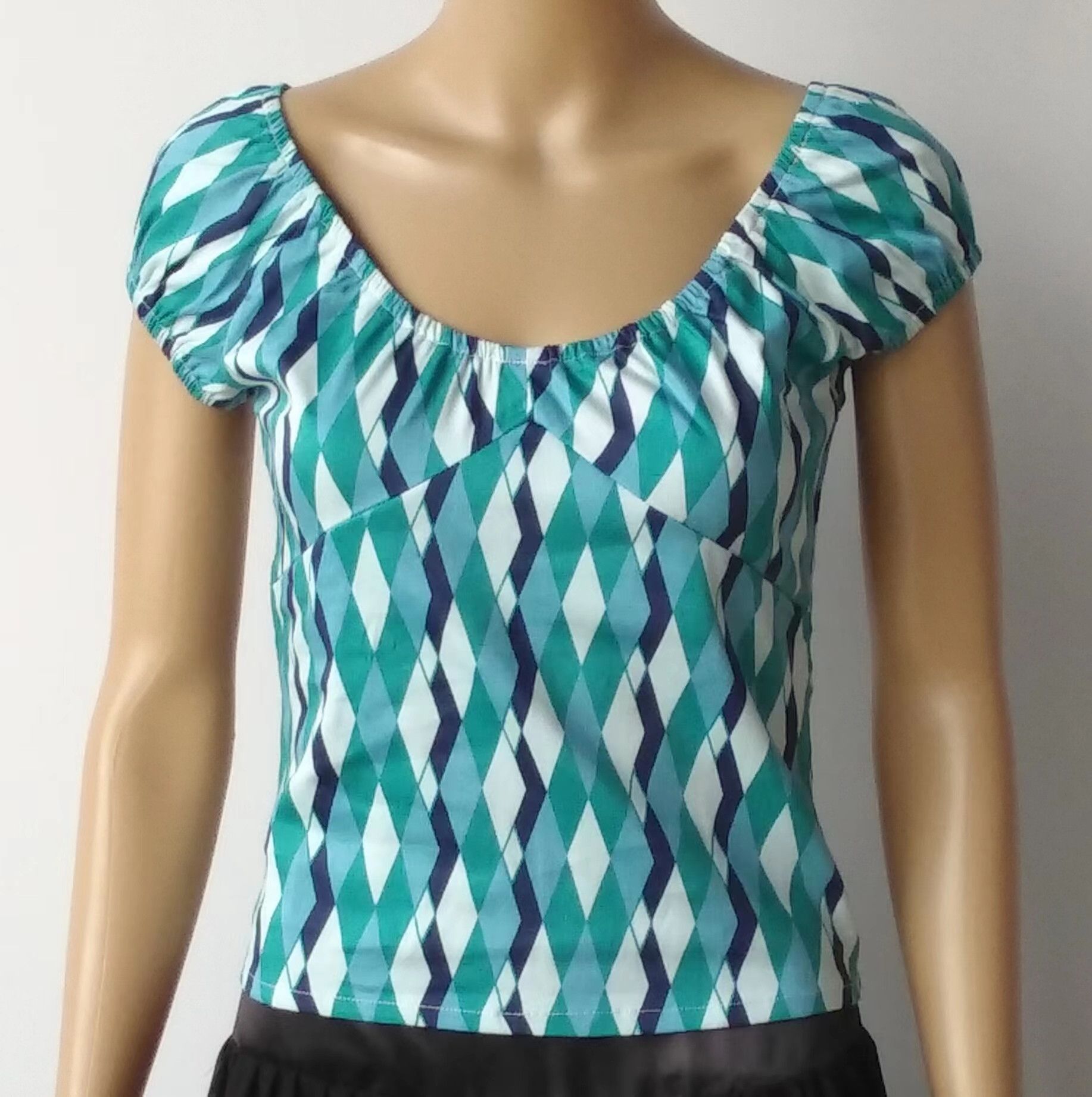 Other Harlequin Printing Zipper Back Vintage Women Tops Blue Size L / US 10 / IT 46 - 2 Thumbnail
