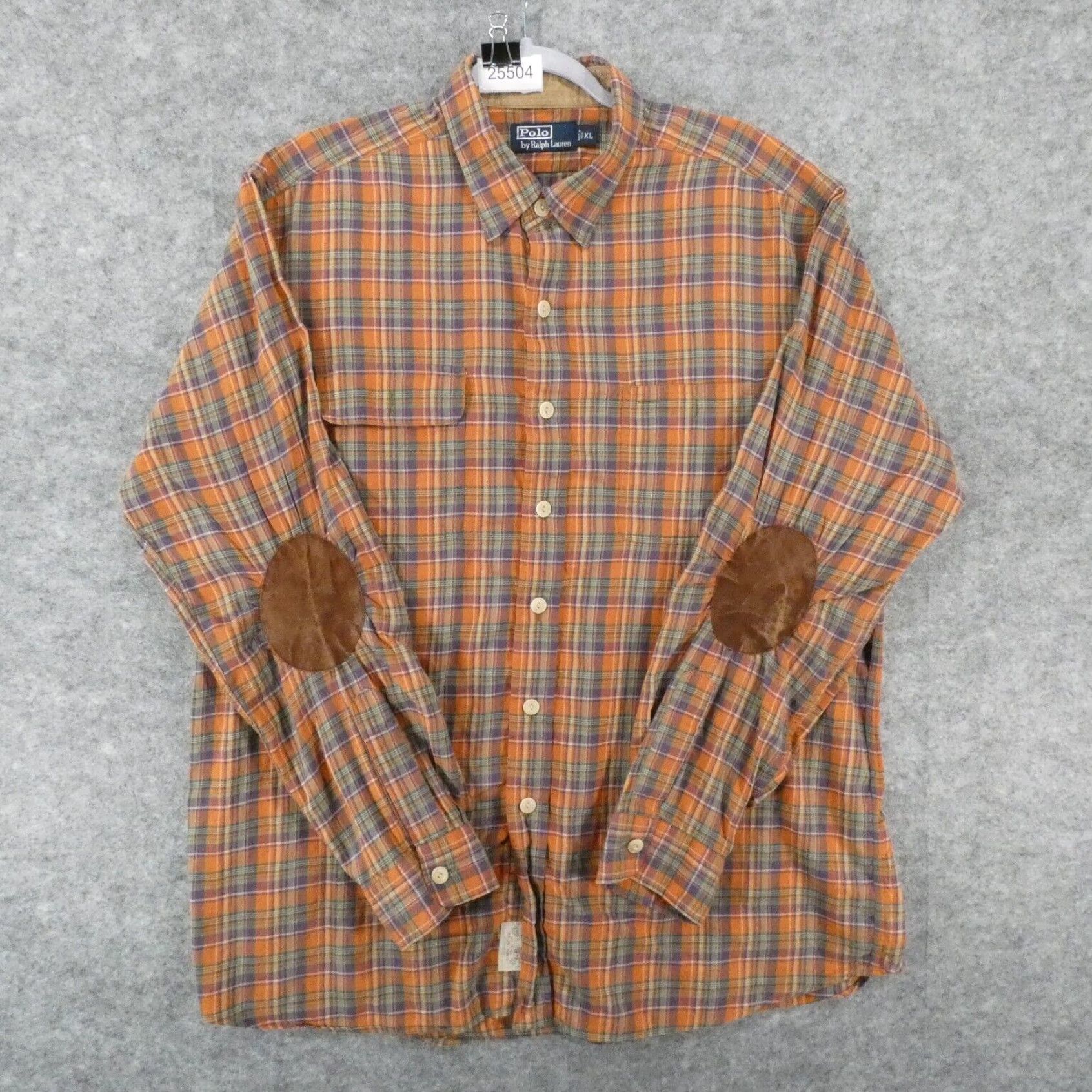 Vintage Polo Ralph good Lauren Plaid Elbow Pad Shirt Men XL