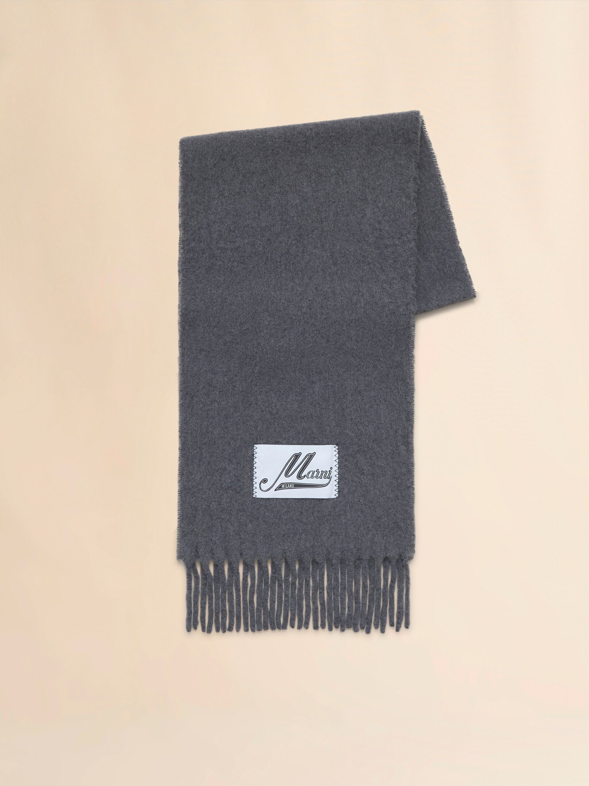 Marni Embroidered Logo Alpaca Felted Wool Classic Gray Scarf FW25 Size ONE SIZE - 12 Thumbnail