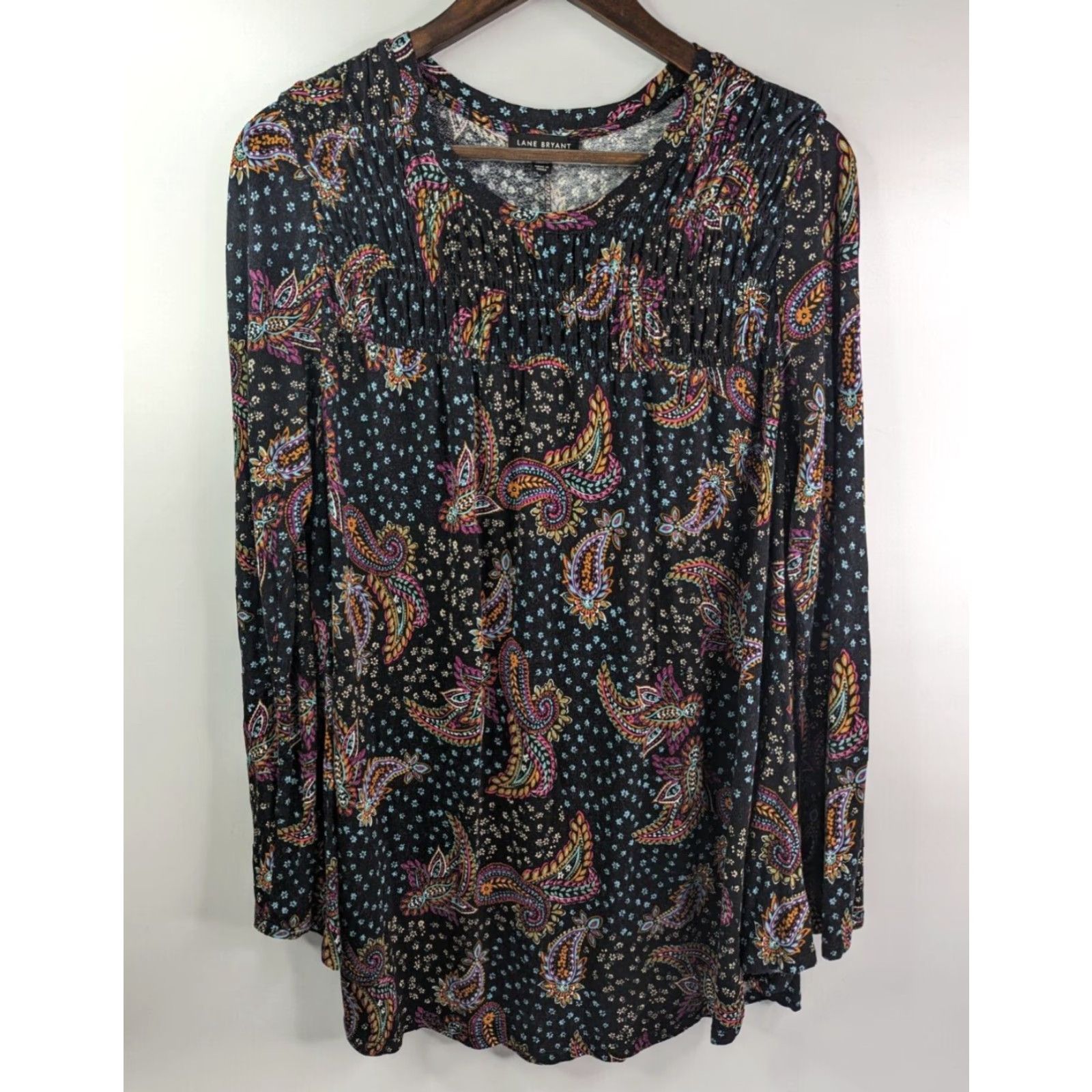 Vintage Lane Bryant Blouse Shirt Pullover Long Sleeve Black Floral Rayon 10/12 Women Regular Chiffon Paisley Basic Size L / US 10 / IT 46 - 2 Thumbnail