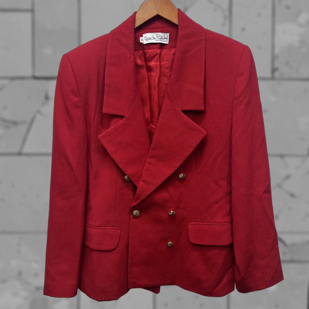 Diane von Furstenberg VINTAGE Diane von Furstenberg Blazer Womens 8 Red Linen Double Breasted Size M / US 6-8 / IT 42-44 - 1 Thumbnail
