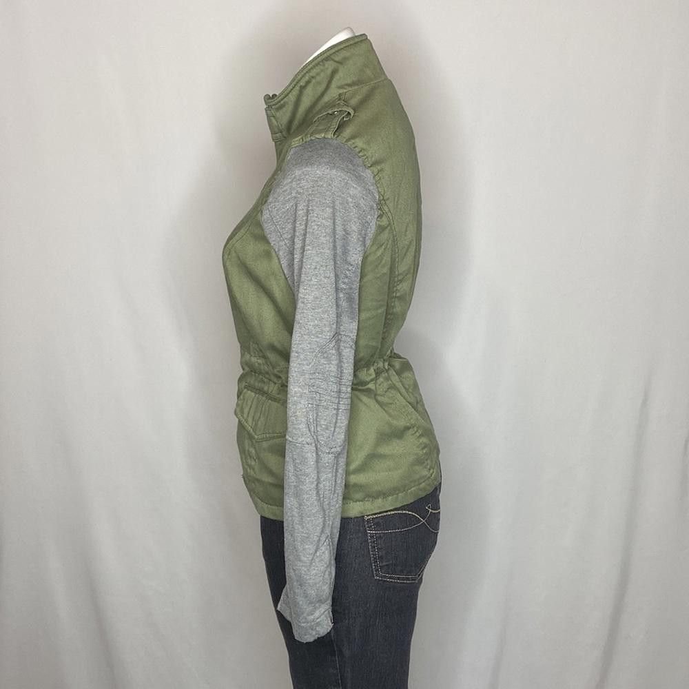 Designer Therapy Olive & Grey Cotton Cinch Waist Moto Jacket, L Size L / US 10 / IT 46 - 3 Thumbnail