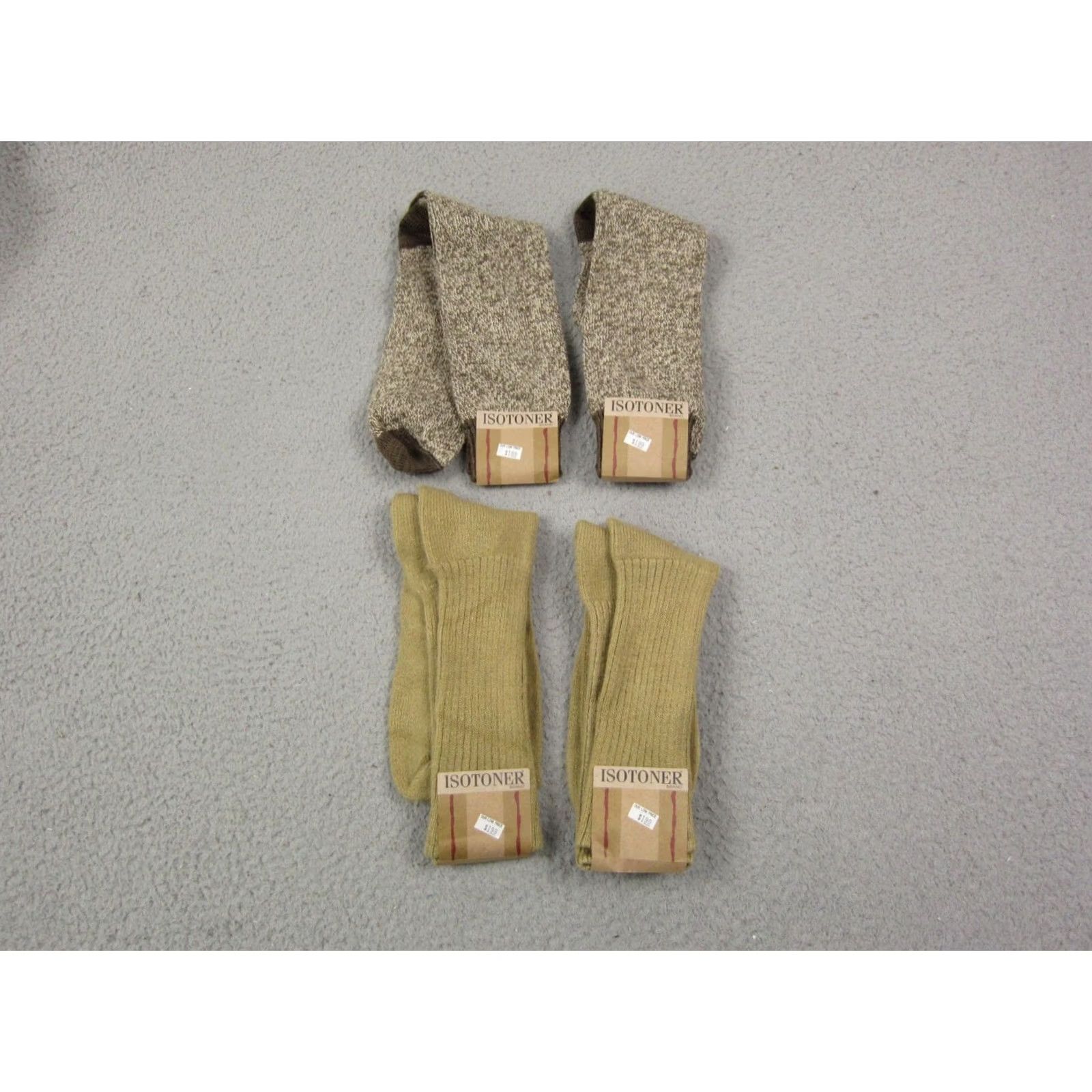 Vintage Isotoner Socks Lot of 5 Mens Size 10-13 Beige Slightly Imperfect Made in USA Outdoor USA Thermal Hiking Walking Size ONE SIZE - 2 Thumbnail