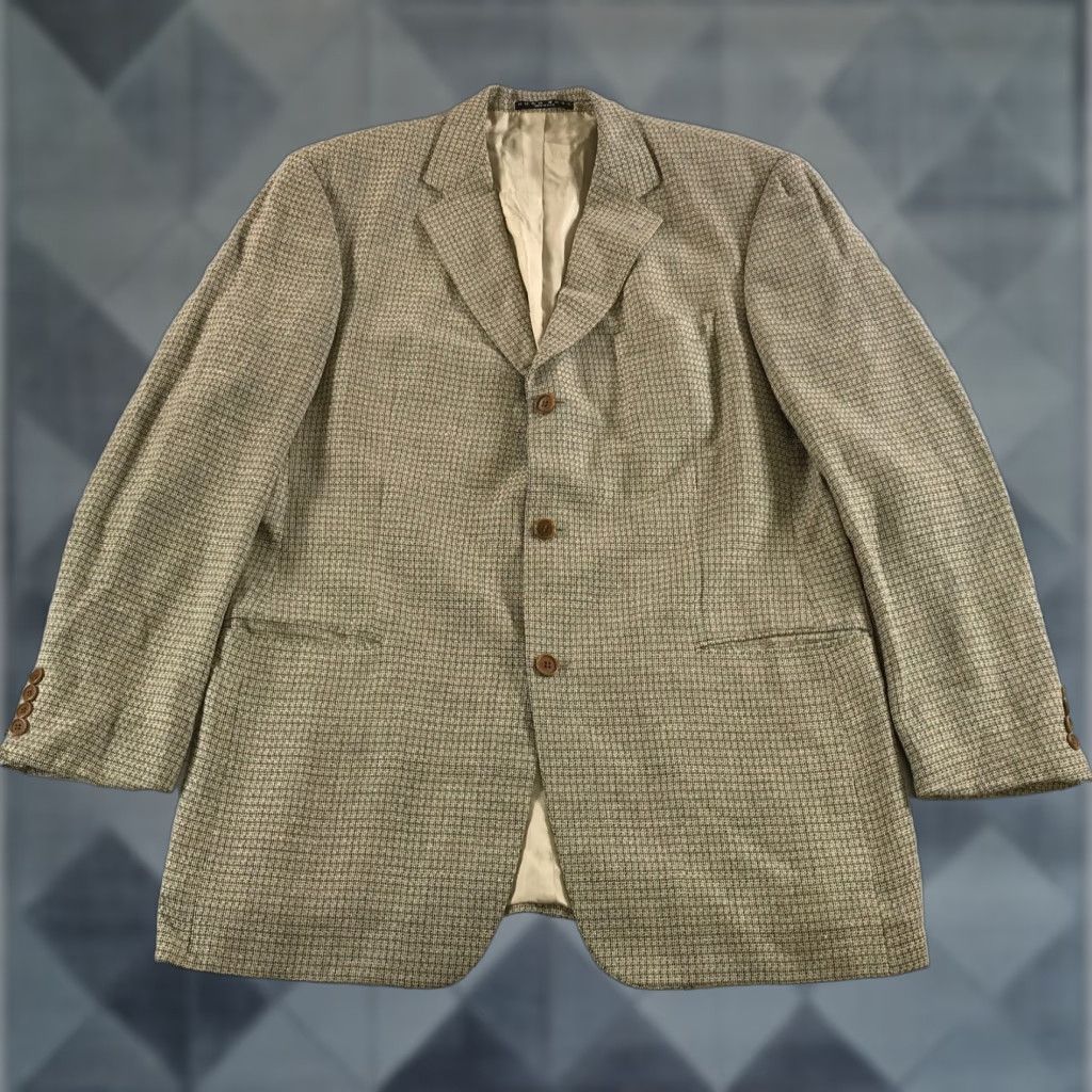 Hugo Boss Suit Jacket Blazer Beige Silk Wool Tweed Mens 44T
