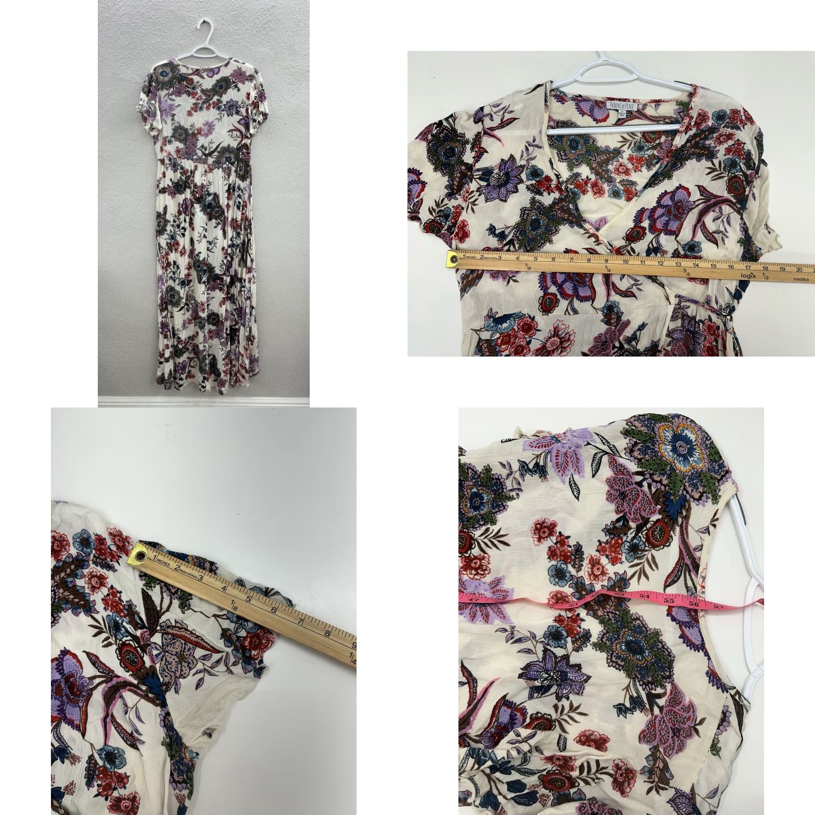 Vintage Patrons Of Peace Womens Dress Maxi Floral Faux Wrap Dress Size S White Flutter Sleeve V-Neck Dress Long Sleeve Size S / US 4 / IT 40 - 8 Thumbnail