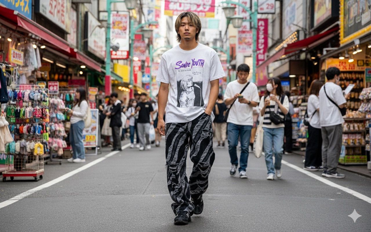 Japanese Brand Shredded Diagonal Stripe Wide-Leg Deconstructed Jeans Size US 30 / EU 46 - 2 Thumbnail