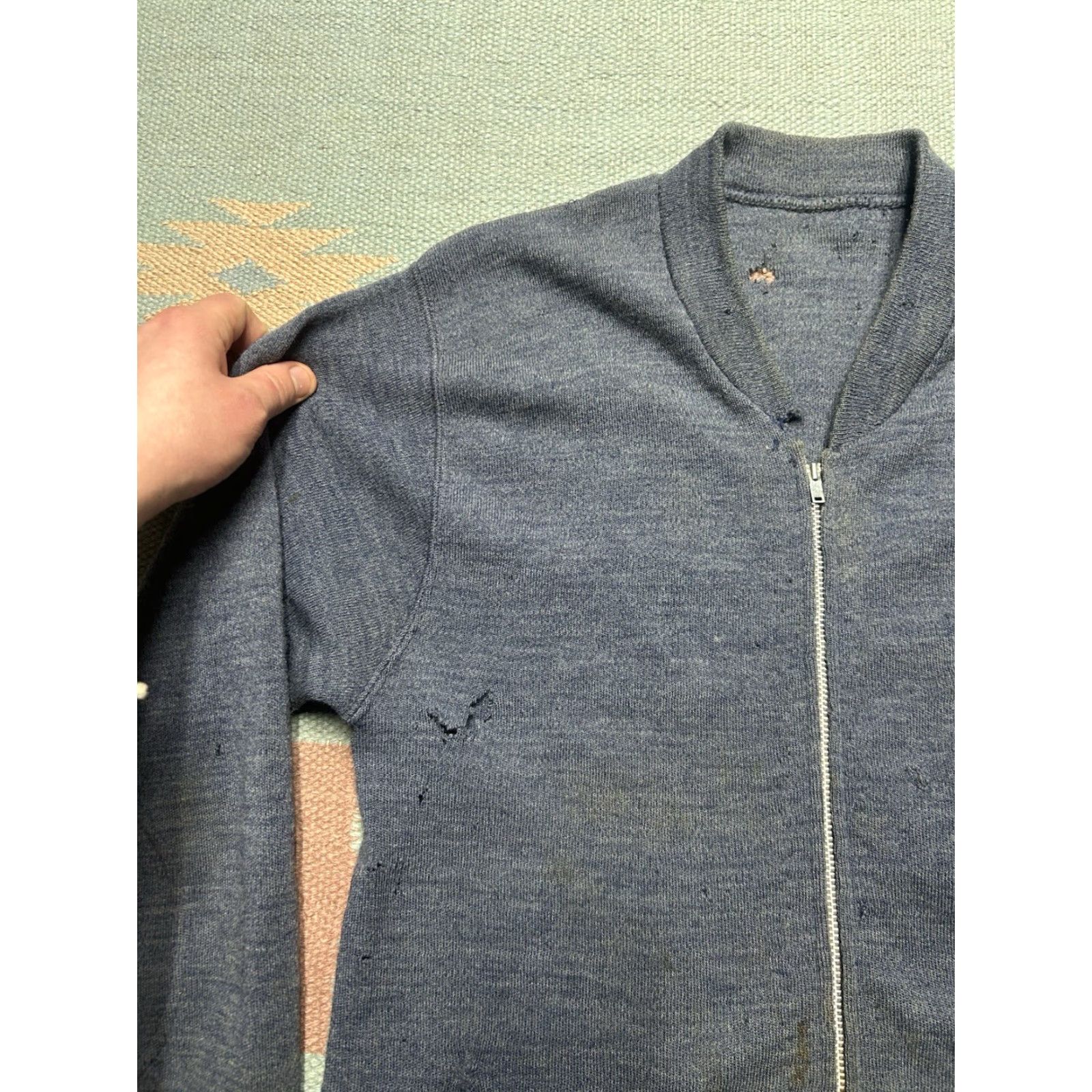 Vintage VINTAGE 40s WOOL CARDIGAN SWEATER TALON ZIP BLUE 3 POCKET DISTRESSED MENS SMALL Size US S / EU 44-46 / 1 - 6 Thumbnail