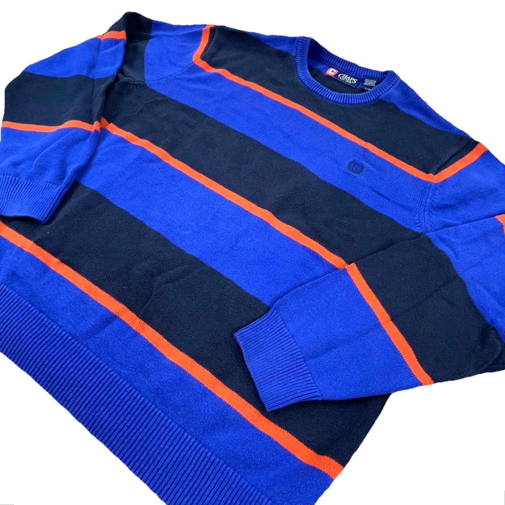 Chaps Chaps Sweater Mens Large Blue Orange Crew Neck Knit Striped Colorblock Pullover Collared Notions? Size US L / EU 52-54 / 3 - 2 Thumbnail