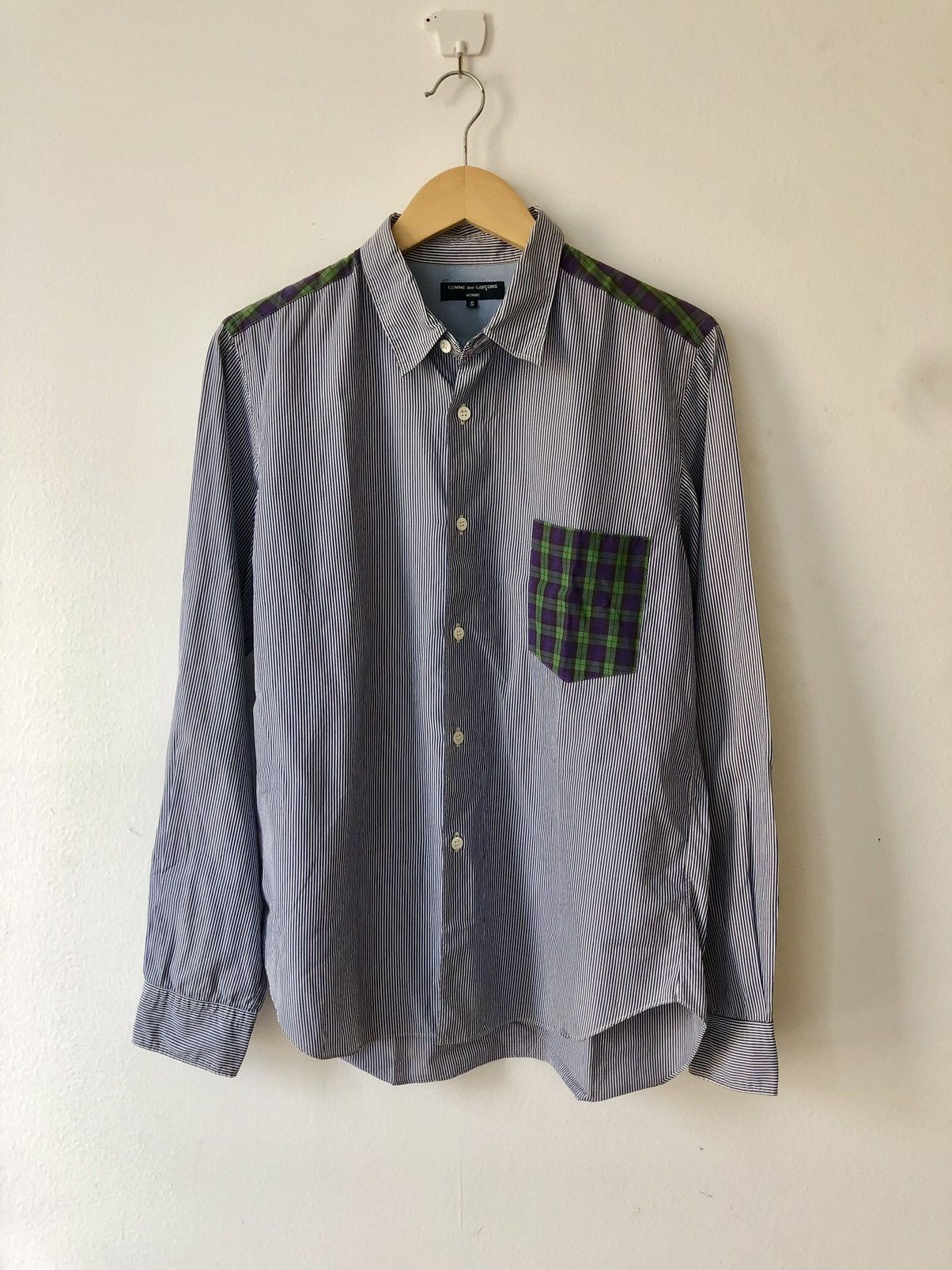 Comme des Garcons Homme Patchwork blue stripes shirt Size US S / EU 44-46 / 1 - 1 Thumbnail