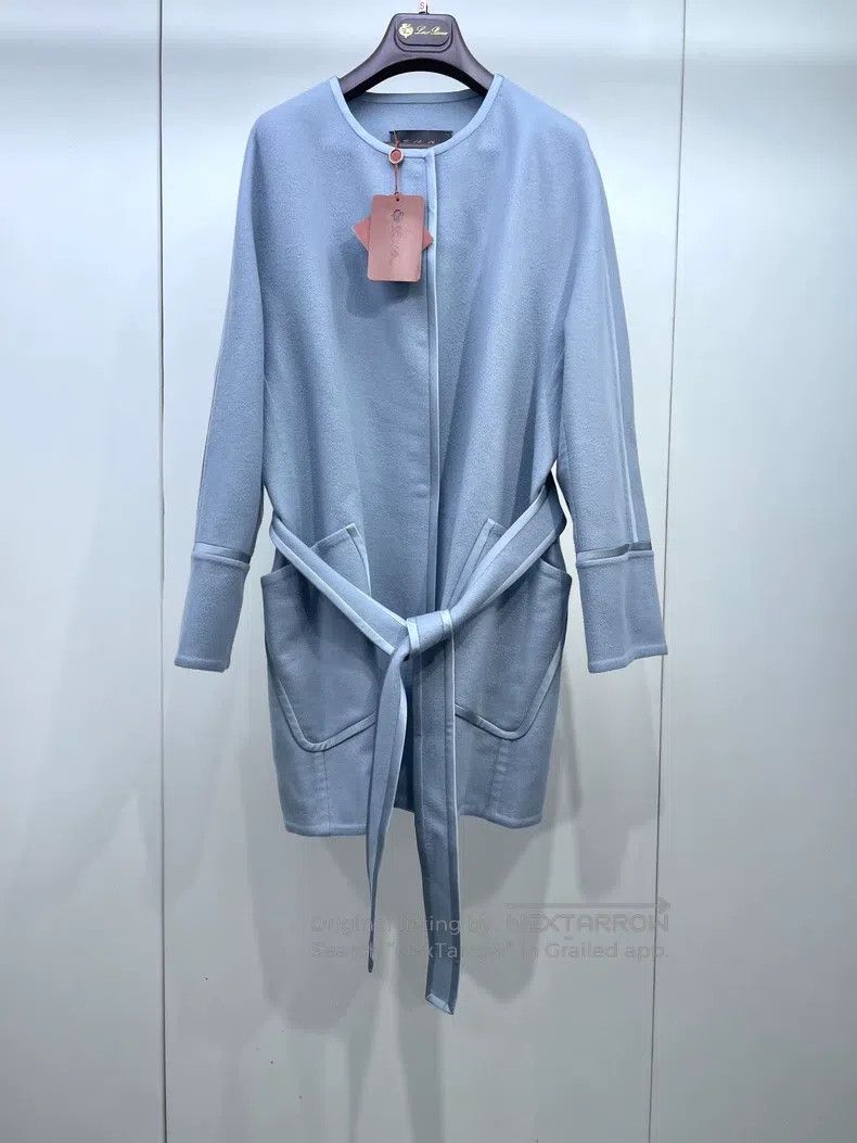 Loro Piana Loro Piana Blue round neck belted cashmere coat Size S / US 4 / IT 40 - 1 Thumbnail