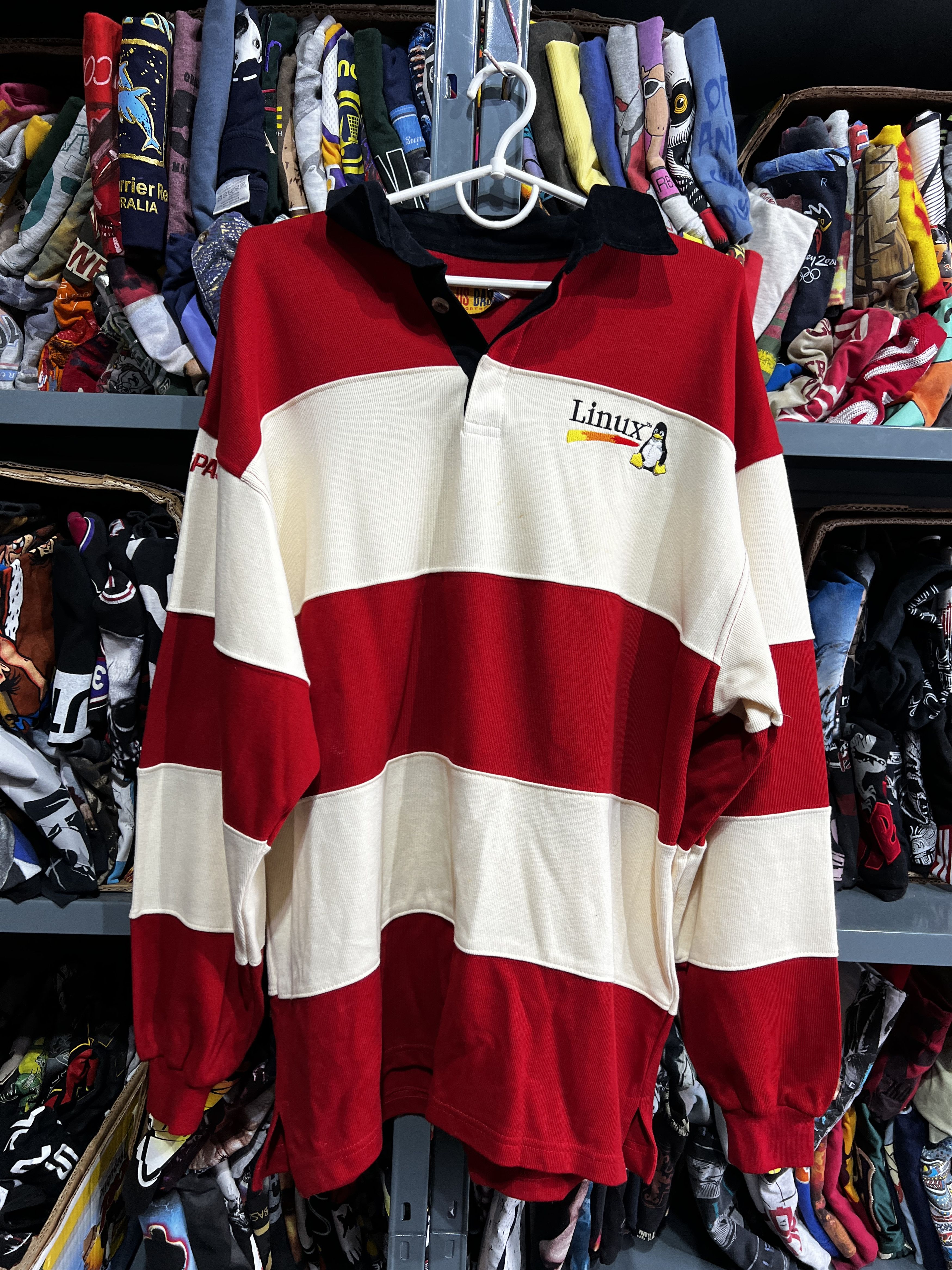 Pre-owned Vintage Linux 90's Sweatshirt Rugby Longsleeve Size Xl In Red