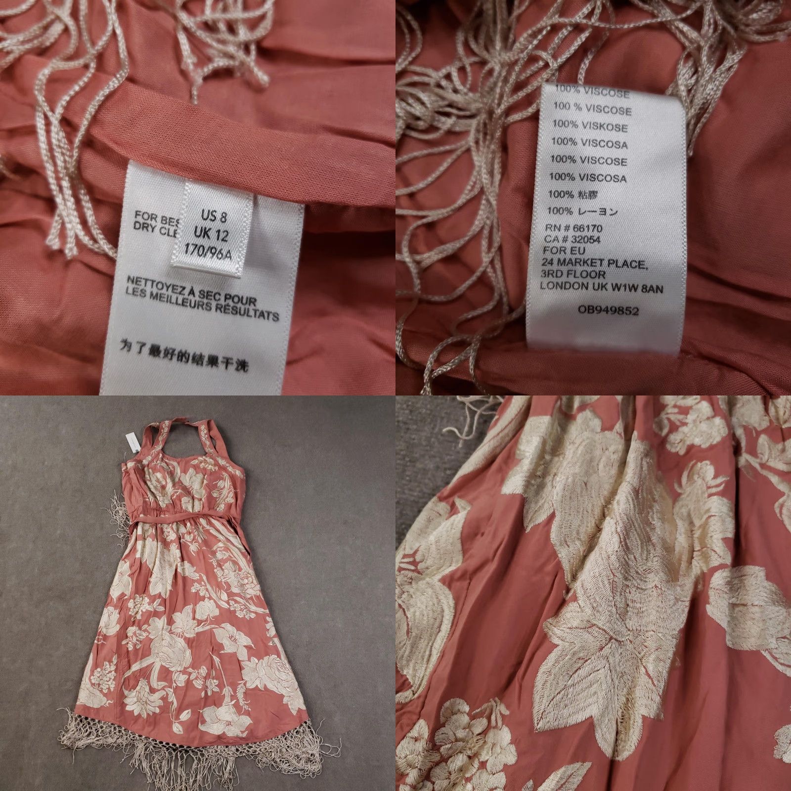 Anthropologie Anthropologie Dress Womens 8 Pink Rose Halter Embroidered Floral Fringe Hem Belt Size M / US 6-8 / IT 42-44 - 9 Thumbnail