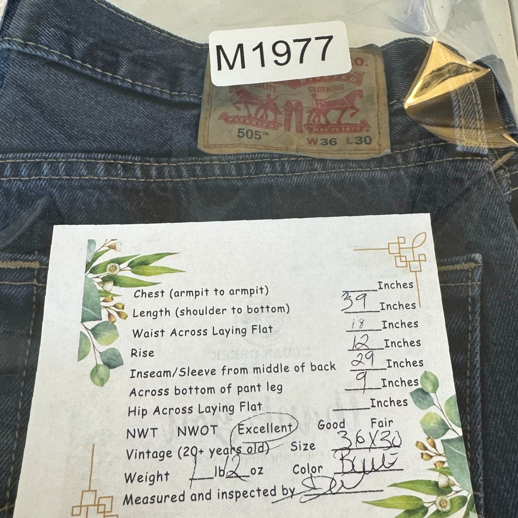 Levi's Levi’s 505 Jeans Men 36x30 Blue Denim Mid-Rise Regular Fit Straight Size US 36 / EU 52 - 8 Thumbnail