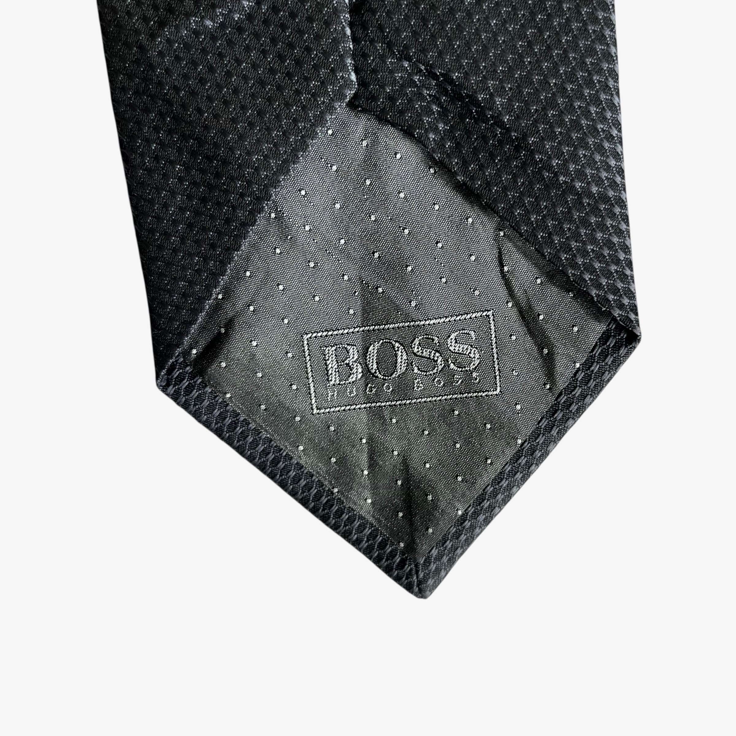 Hugo Boss Vintage Y2K Hugo Boss Textured Grey & Black Silk Tie Size ONE SIZE - 3 Thumbnail