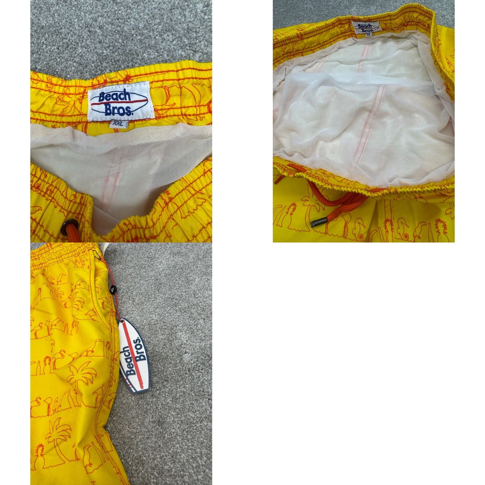 Vintage NWT Beach Bros. Swim Trunks Board Shorts Mens 2XL Yellow Pockets Drawstring Size US 39 - 8 Thumbnail