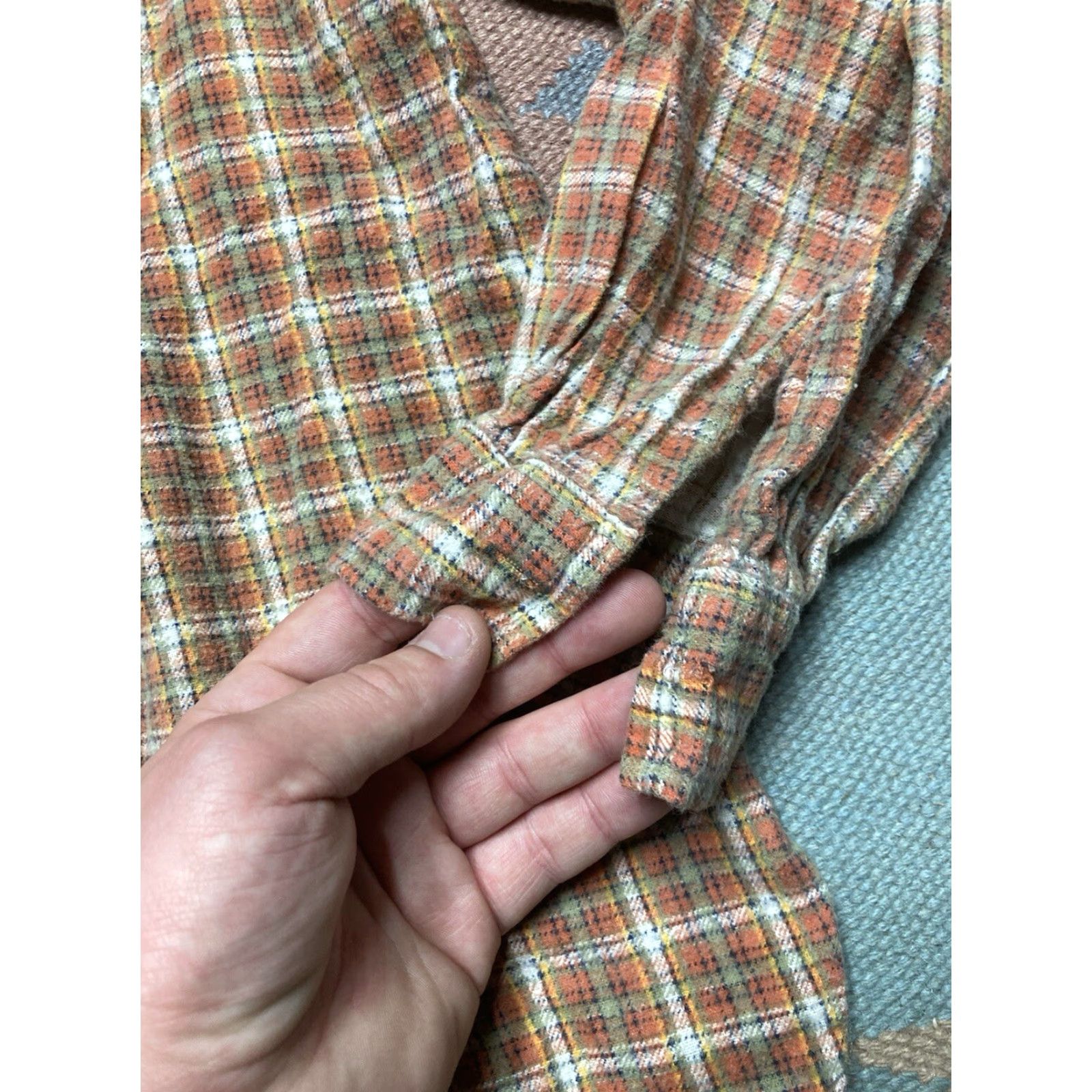 Vintage VINTAGE 80s AZUR Flannel Shirt Plaid Orange Women’s 44 Button-Up Cotton Brushed Size M / US 6-8 / IT 42-44 - 3 Thumbnail