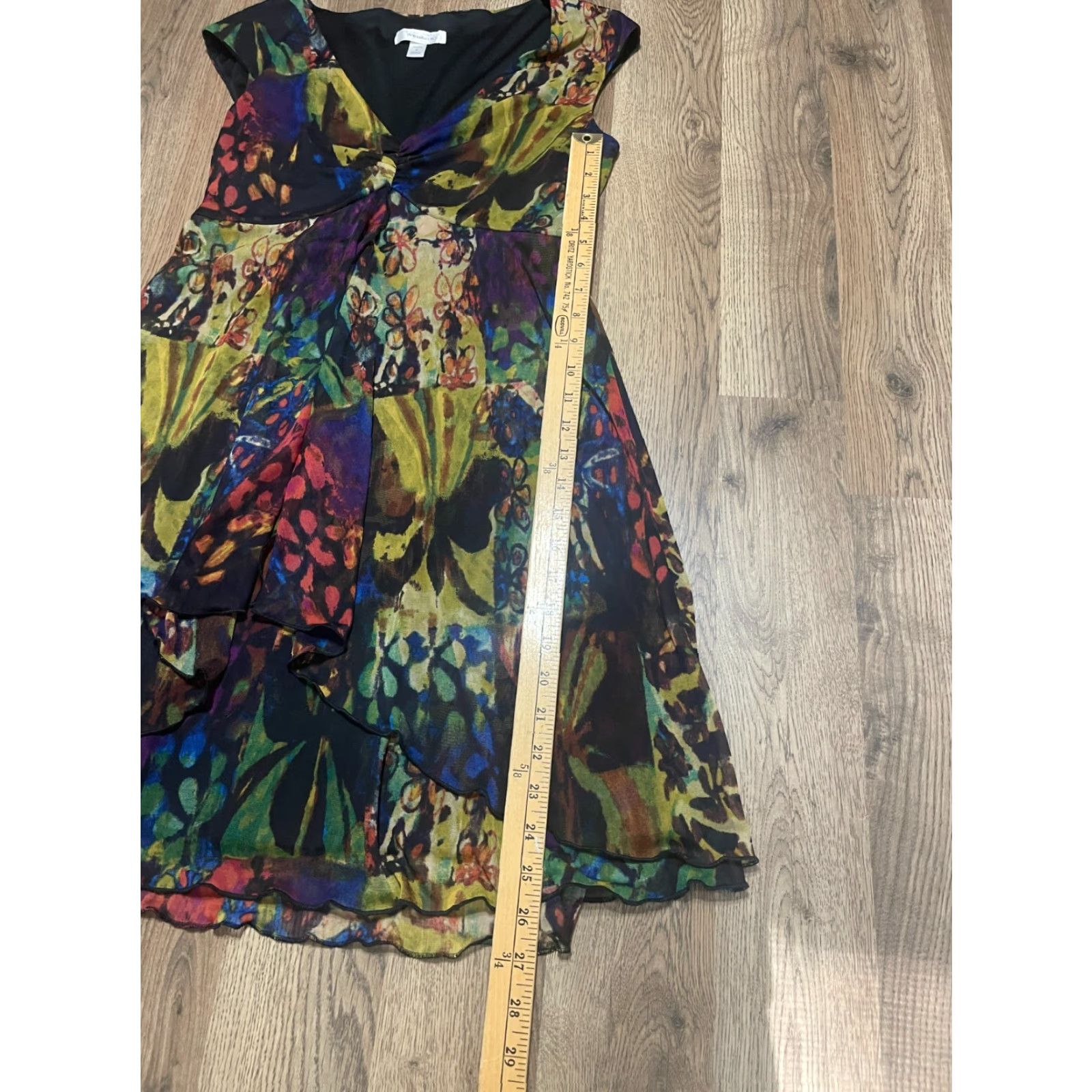 Vintage Dressbarn Dress Women's 8P Petite V-Neck Short Sleeve Floral A-Line Knee Length Yellow Blue - Casual, 8 Petite, Poly/Not Specified - Womens Size 30" / US 8 / IT 44 - 4 Thumbnail