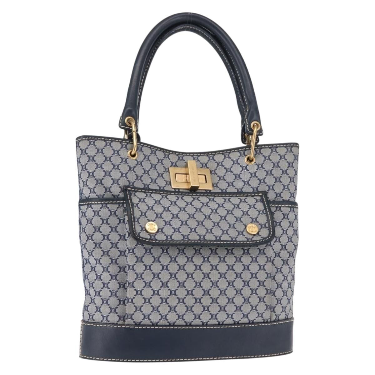 CELINE Macadam Canvas Hand Bag Blue Gold