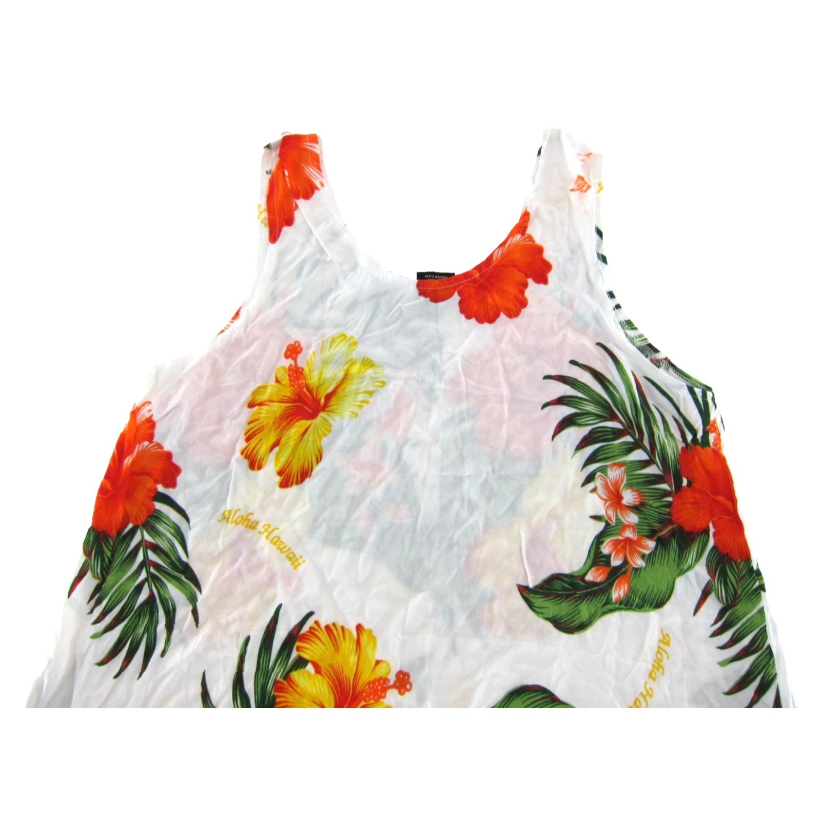 Vintage VTG Aloha Fashion White Orange Green Hawaiian Floral Tank Tunic Sun Dress Large Size L / US 10 / IT 46 - 4 Thumbnail