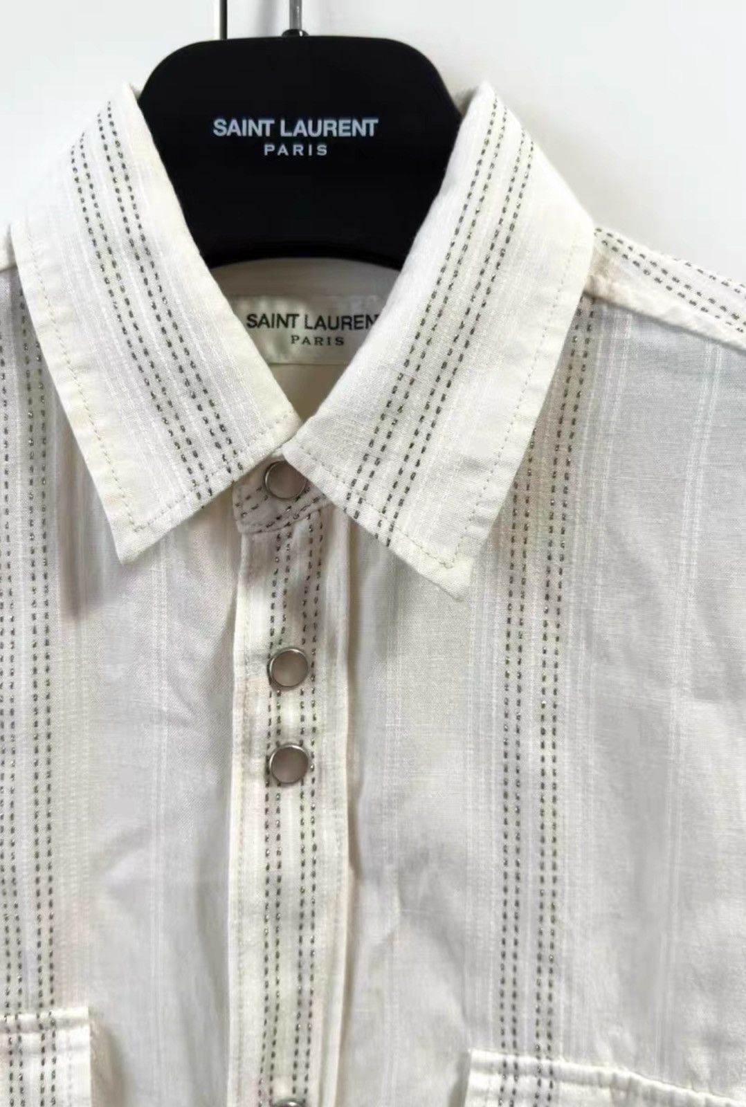 Saint Laurent Paris Saint Laurent Off-White Metallic Woven Striped Shirt Size US S / EU 44-46 / 1 - 2 Thumbnail