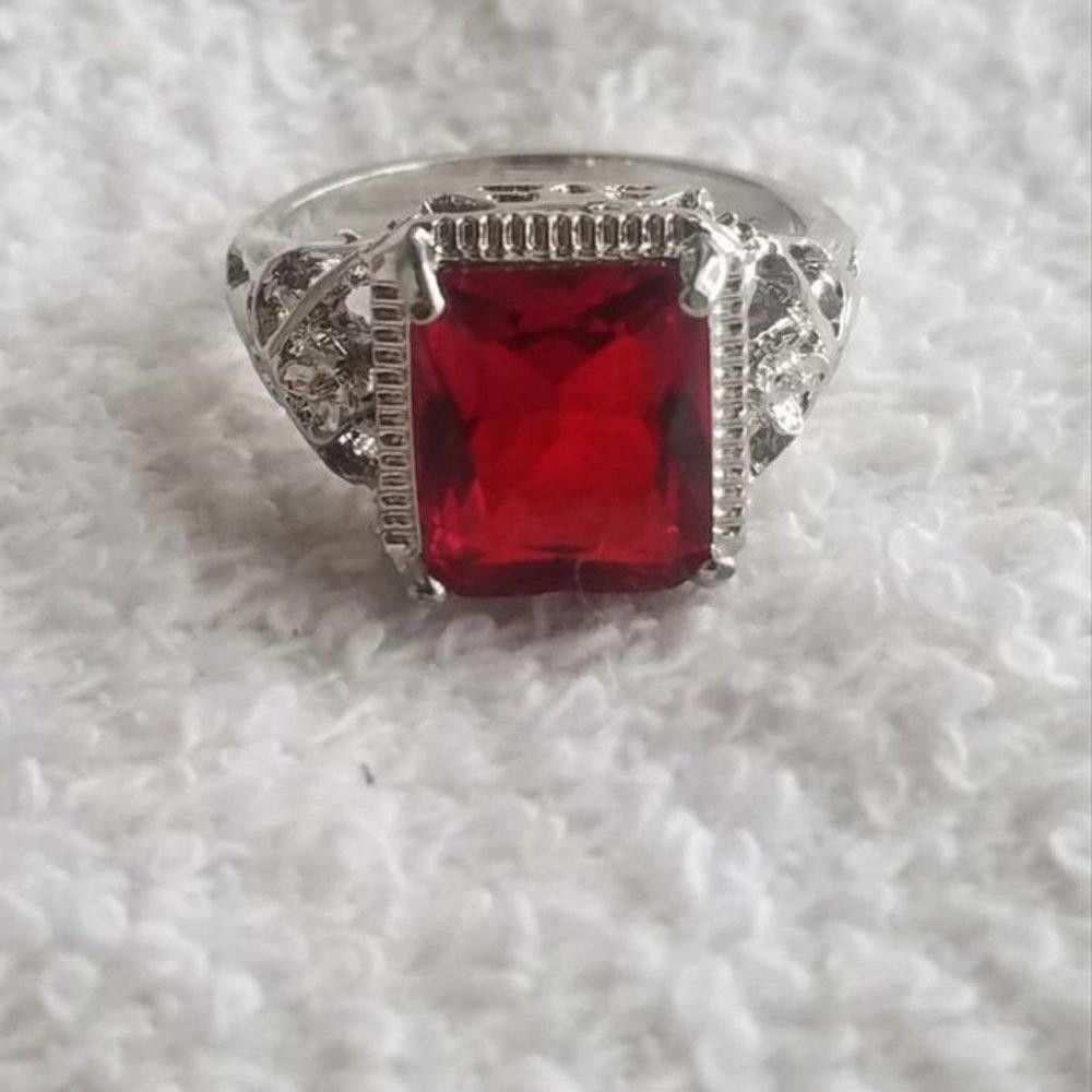 Designer 925 Sterling Silver Ruby Red Hollow Ring - Size 7 Size ONE SIZE - 6 Thumbnail