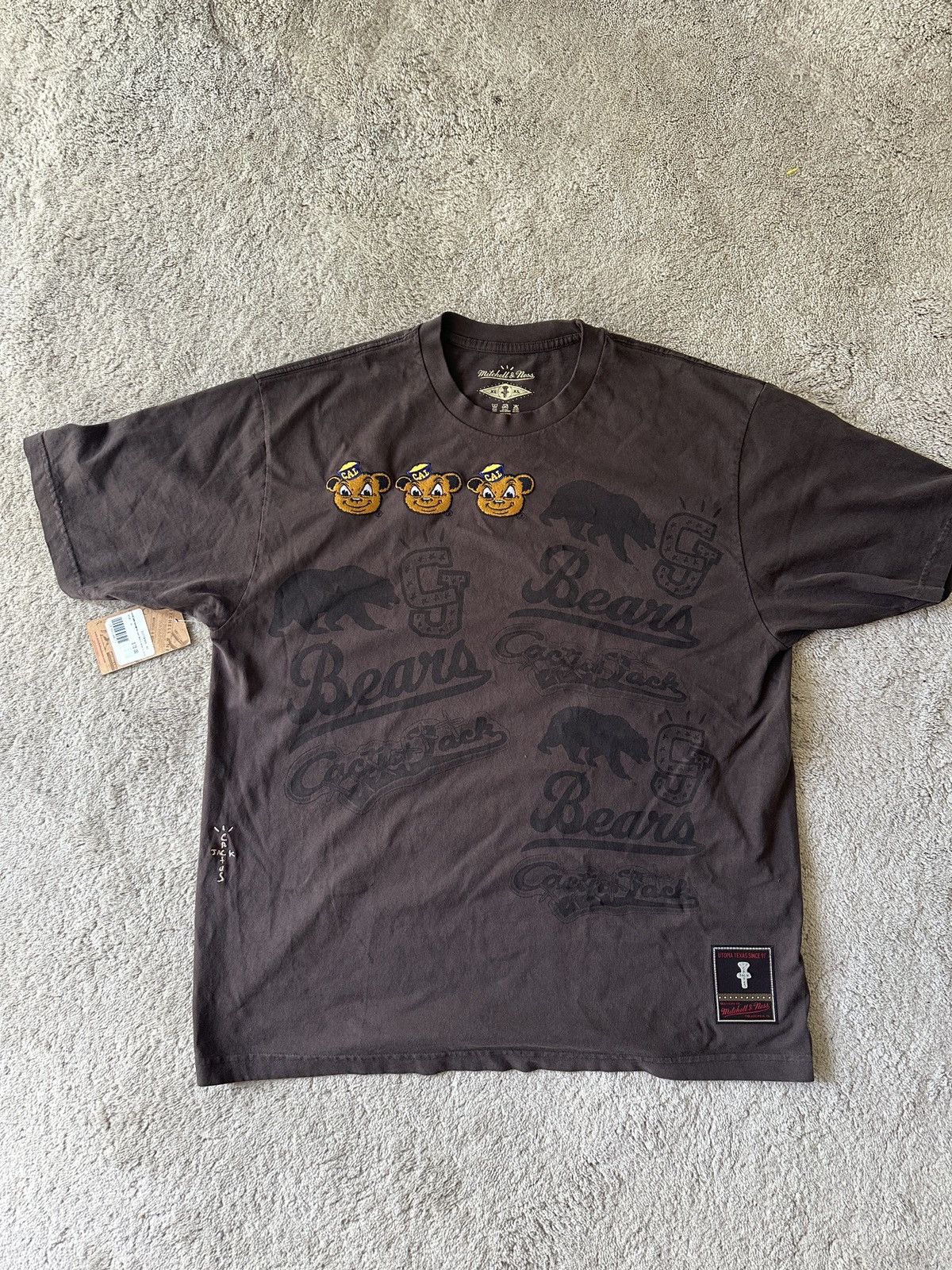 image of Mitchell Ness x Travis Scott Cactus Jack X Mitchell & Ness Cal Berkeley T Shirt Brown (Size XL)