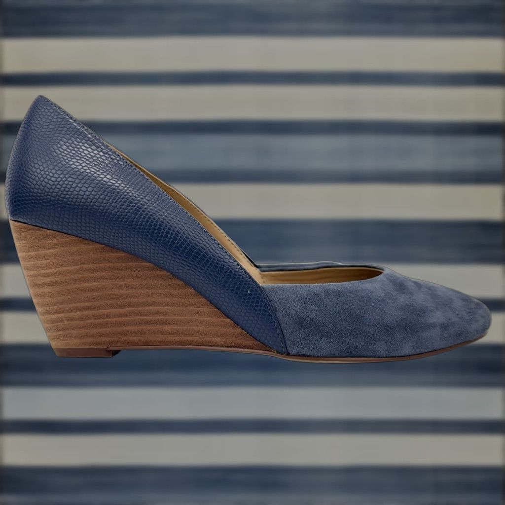Vintage Violet & Red Size 8 WomenS Blue Suede Leather Office Siren Career Wedge Heel Shoes, Women's
