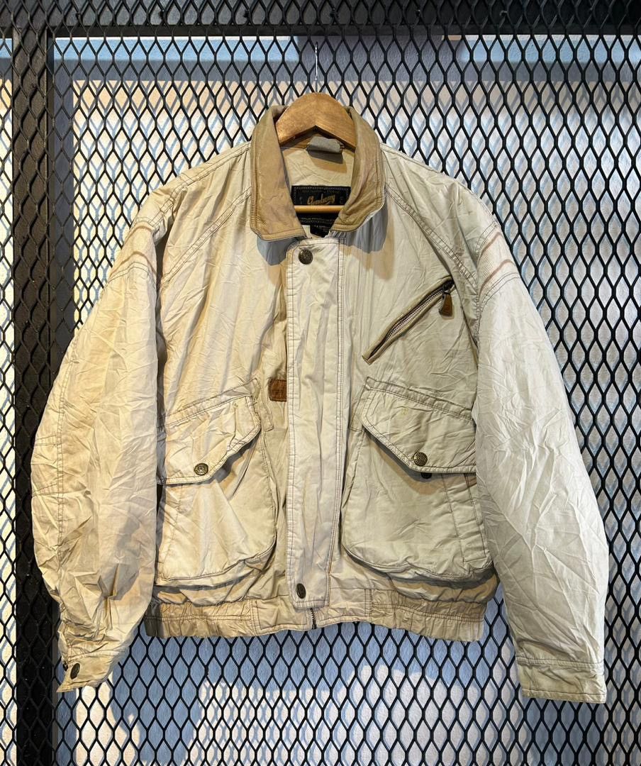 image of Varsity Jacket x Vintage Gembony Leather Collar Jacket in Beige, Men's (Size Medium)