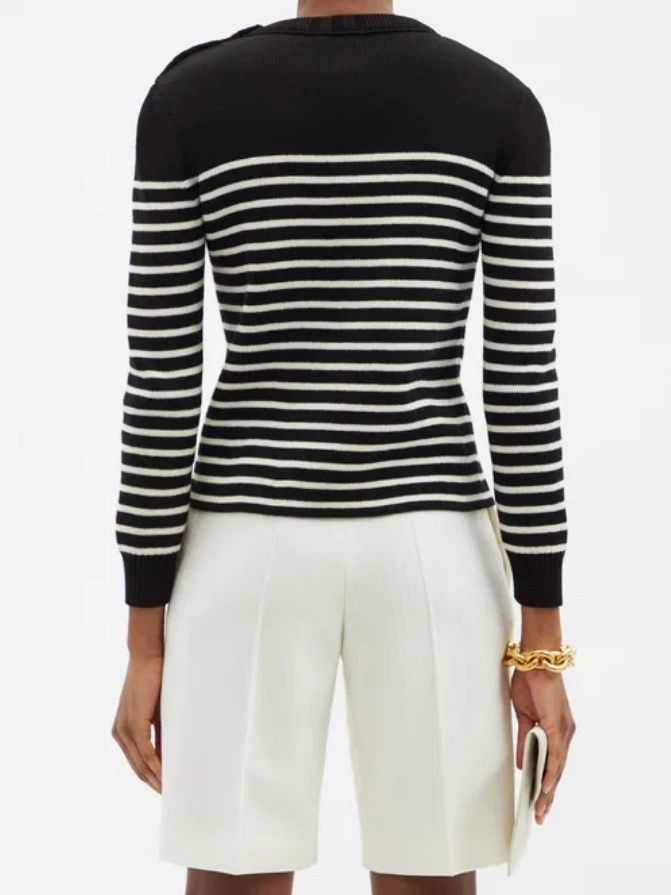 Saint Laurent Paris SAINT LAURENT Paris wool/cotton striped sweater. Size L / US 10 / IT 46 - 3 Thumbnail