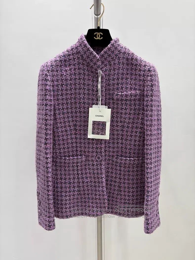 Chanel Chanel Purple checkered wool stand-up collar coat Size XS / US 0-2 / IT 36-38 - 1 Thumbnail