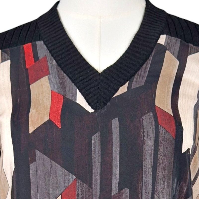 Salvatore Ferragamo Salvatore Ferragamo Wool V-Neck Abstract Sweater Tunic Size S / US 4 / IT 40 - 4 Thumbnail