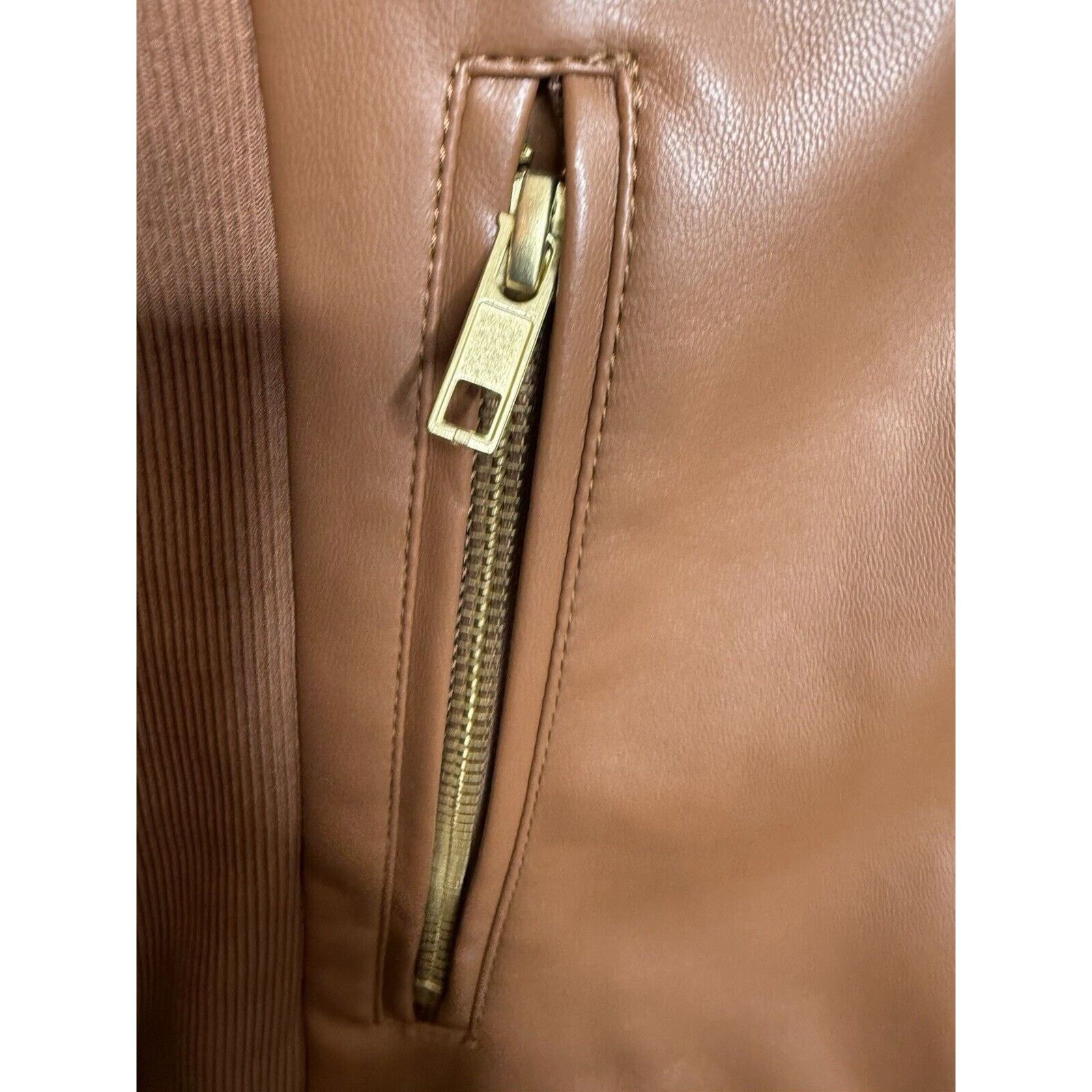 & Other Stories Ana Women’s Faux Leather Jacket Brown Zip XL Biker Moto Coat Size XL / US 12-14 / IT 48-50 - 2 Thumbnail