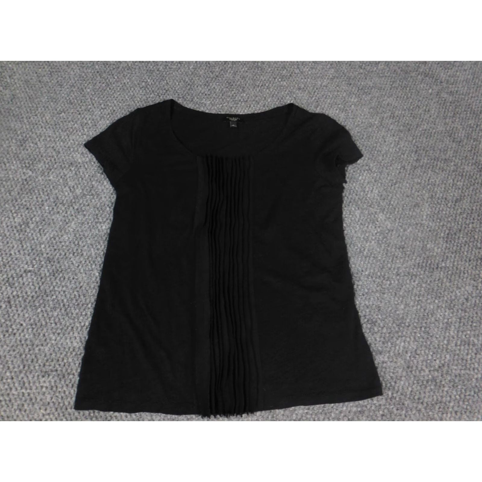 Talbots Talbots Blouse Shirt Women 0P Black Short Sleeve Crew Neck Knit Cotton Button Stretch Casual Pullover Petite Regular Size XS / US 0-2 / IT 36-38 - 2 Thumbnail