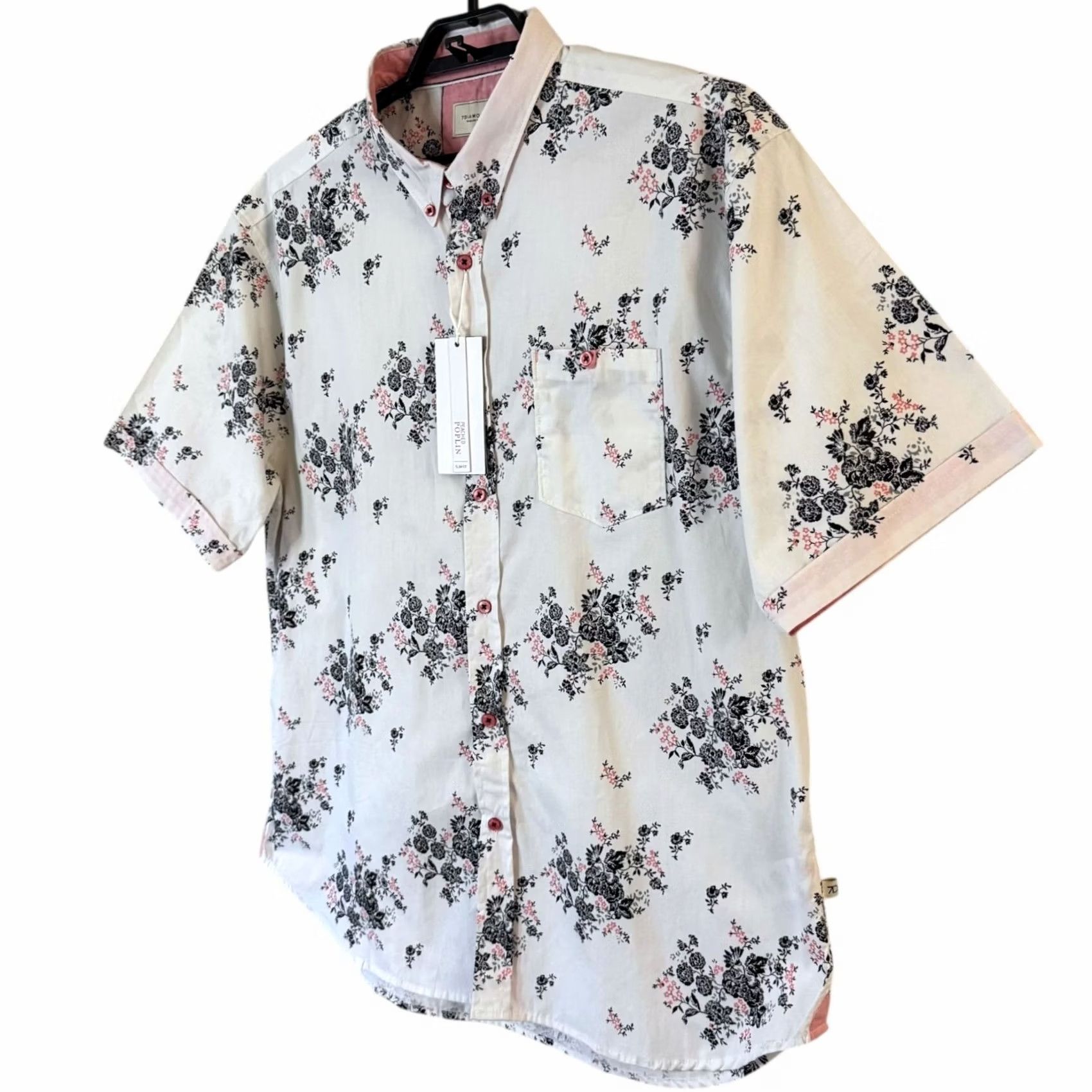 Vintage 7 Diamonds Floral Button-Down Dress Shirt White 2XL Men's Button-Up Cotton Casual Business Holiday Party/Cocktail Pockets New Size 48R - 2 Thumbnail