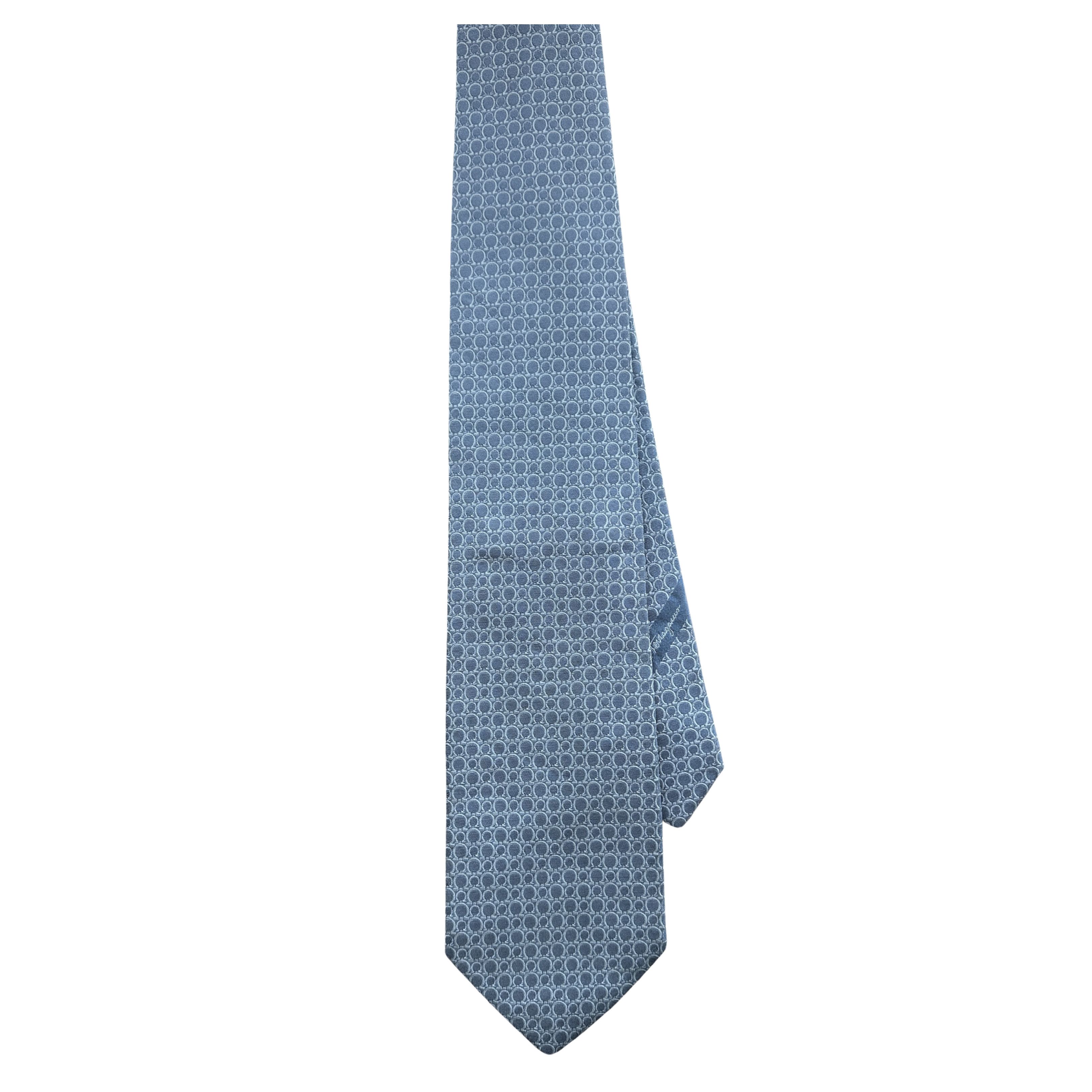 Salvatore Ferragamo Tie Silk Horseshoe Pattern on Light Blue Size ONE SIZE - 3 Thumbnail