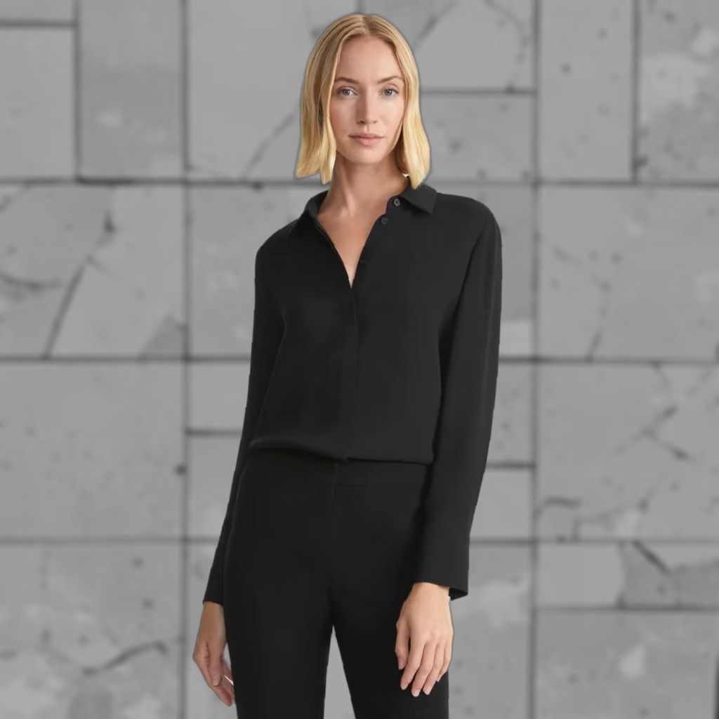 Vintage Lafayette 148 New York Shirt 3X Black Silk Blouse Womens Plus Regular Long Sleeve Georgette 100% Silk Shirt Size XXL / US 16-18 / IT 52-54 - 1 Thumbnail