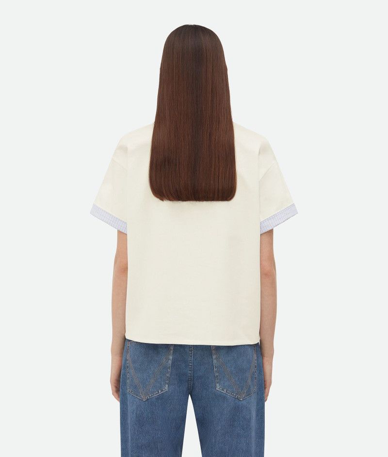 Bottega Veneta o1n1vont1225 Double Layer Cotton Check T-Shirt in Chalk Size XS / US 0-2 / IT 36-38 - 3 Thumbnail